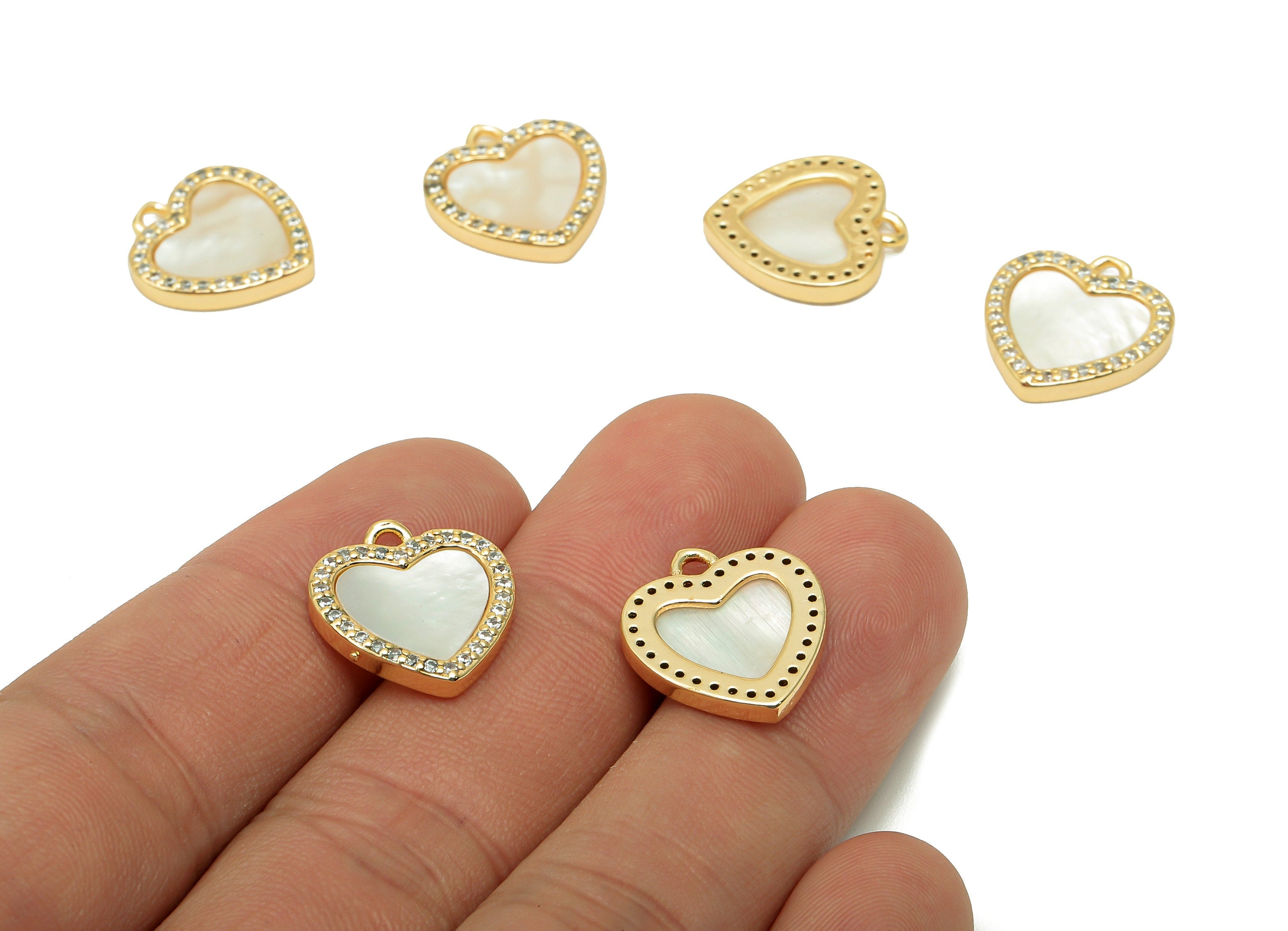 Brass Shell Heart Earring Charm - Zircon Dots Heart Earring - Spot Heart Pendant With Loop - 18K Real Gold Plating - 16.9x15.2x2.3mm-RGP5593 - DOMEDBAZAAR