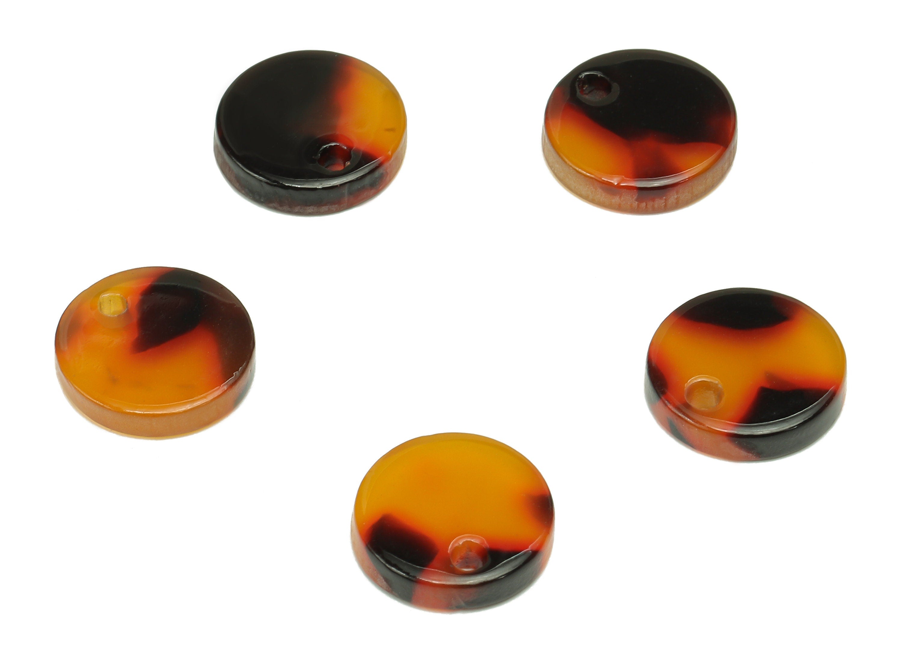 Acetate Coin Earring Charms - Tortoise Shell Color Charm With Hole - Mini Circle Pendant - Color Code: A01 - 11.6X11.5X2.5mm - AC1419-A01 - DOMEDBAZAAR