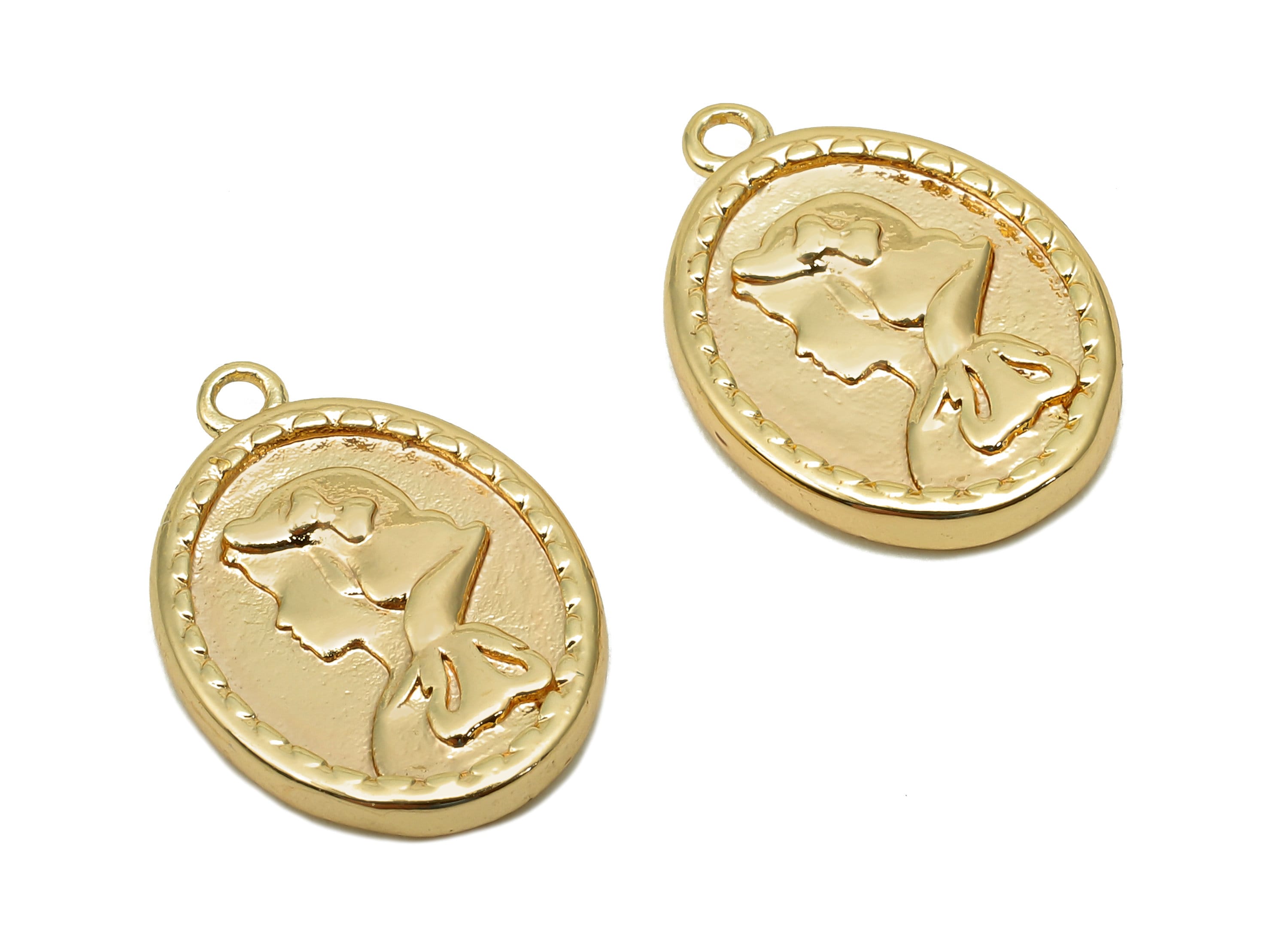 Brass Relief Portrait Oval Earring - Gold Textured Apple Charm - Pendant With Loop - 18K Real Gold Plating - 17.5x12.4x2.4mm - RGP5623 - DOMEDBAZAAR