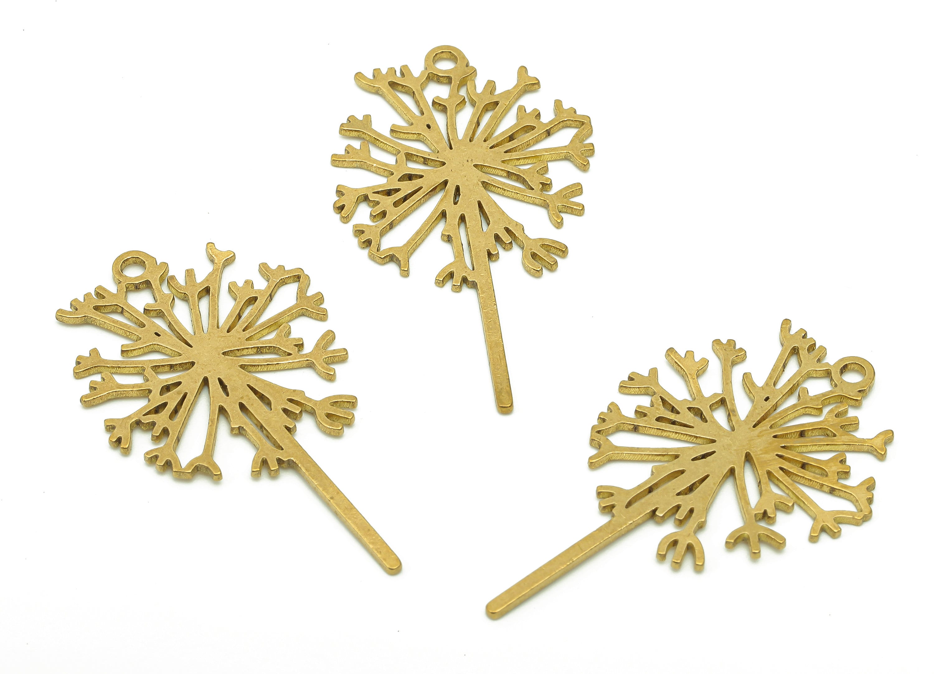 Brass Flower Dandelion Earring Charms - Raw Brass Flower Earring - Pendant With Loop - Botanical Charm For Necklace -35.8x20.2x0.8mm-PPA6360 - DOMEDBAZAAR