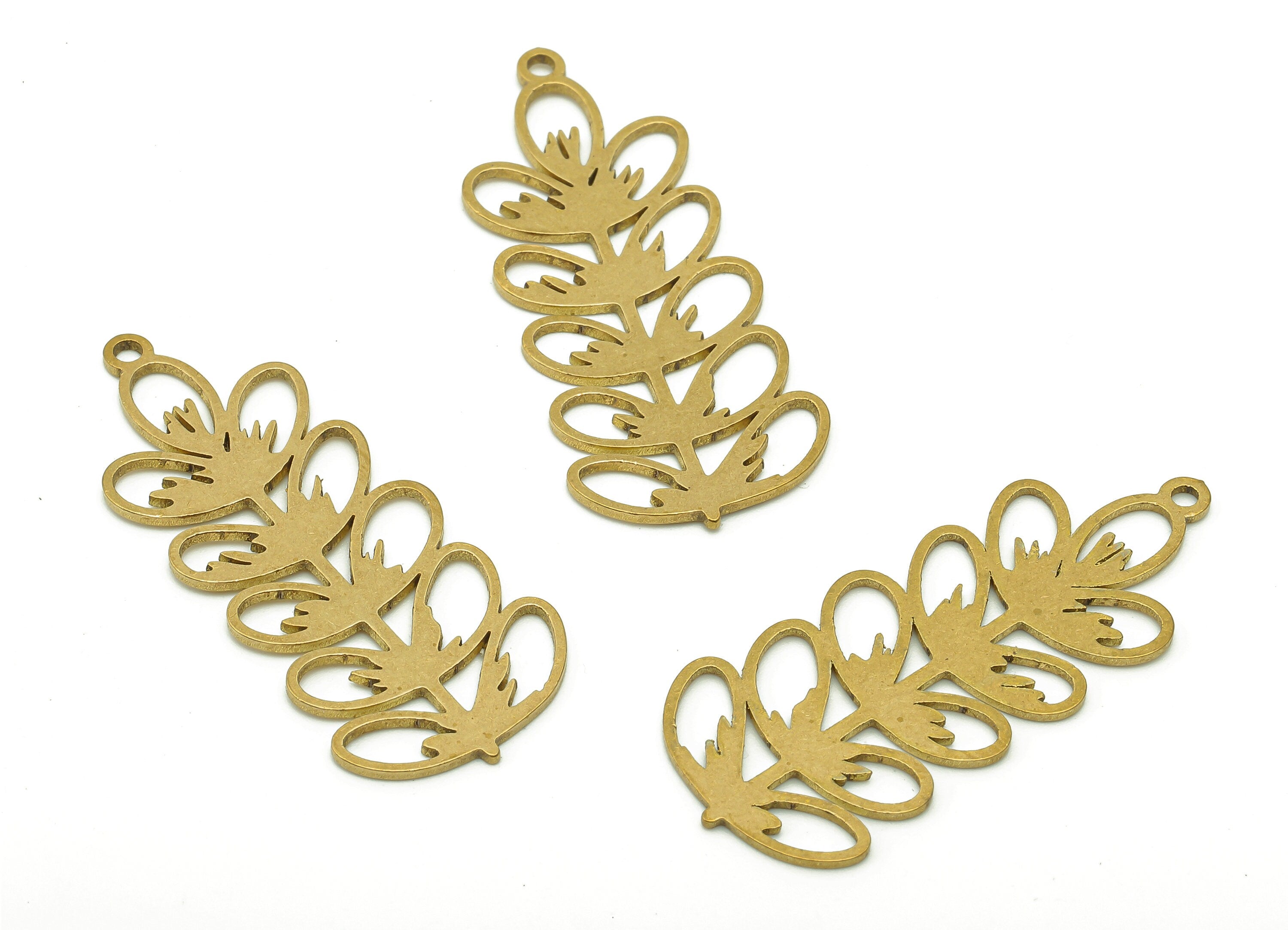 Brass Flower Earring Charms - Raw Brass Leaves Earring - Leaf Pendant With Loop - Botanical Charm For Necklace - 36.8x15.6x0.8mm - PPA6365 - DOMEDBAZAAR