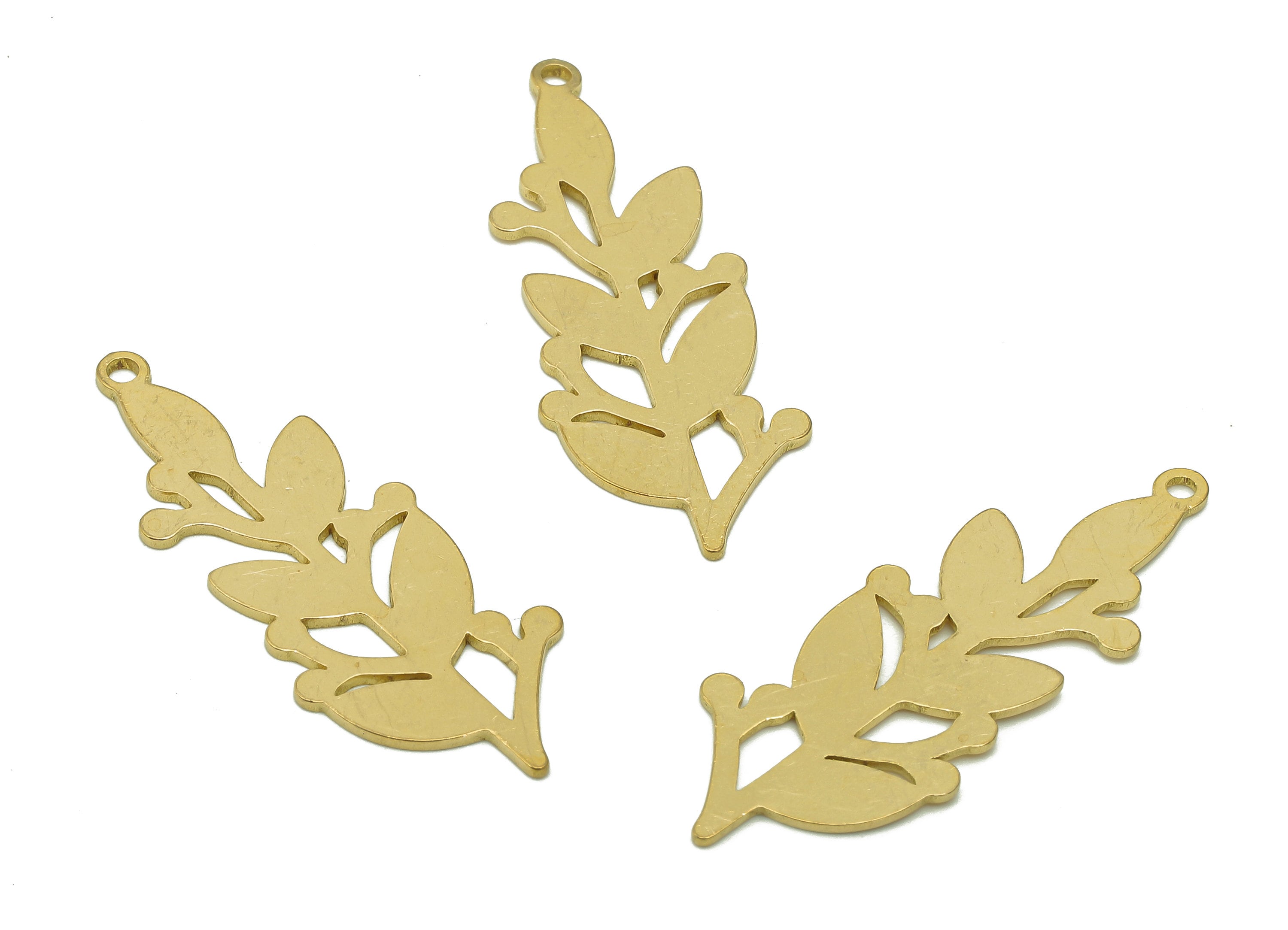 Brass Flower Earring Charms - Raw Brass Leaves Earring - Leaf Pendant With Loop - Botanical Charm For Necklace - 35.8x13.5x0.8mm - PPA6368 - DOMEDBAZAAR