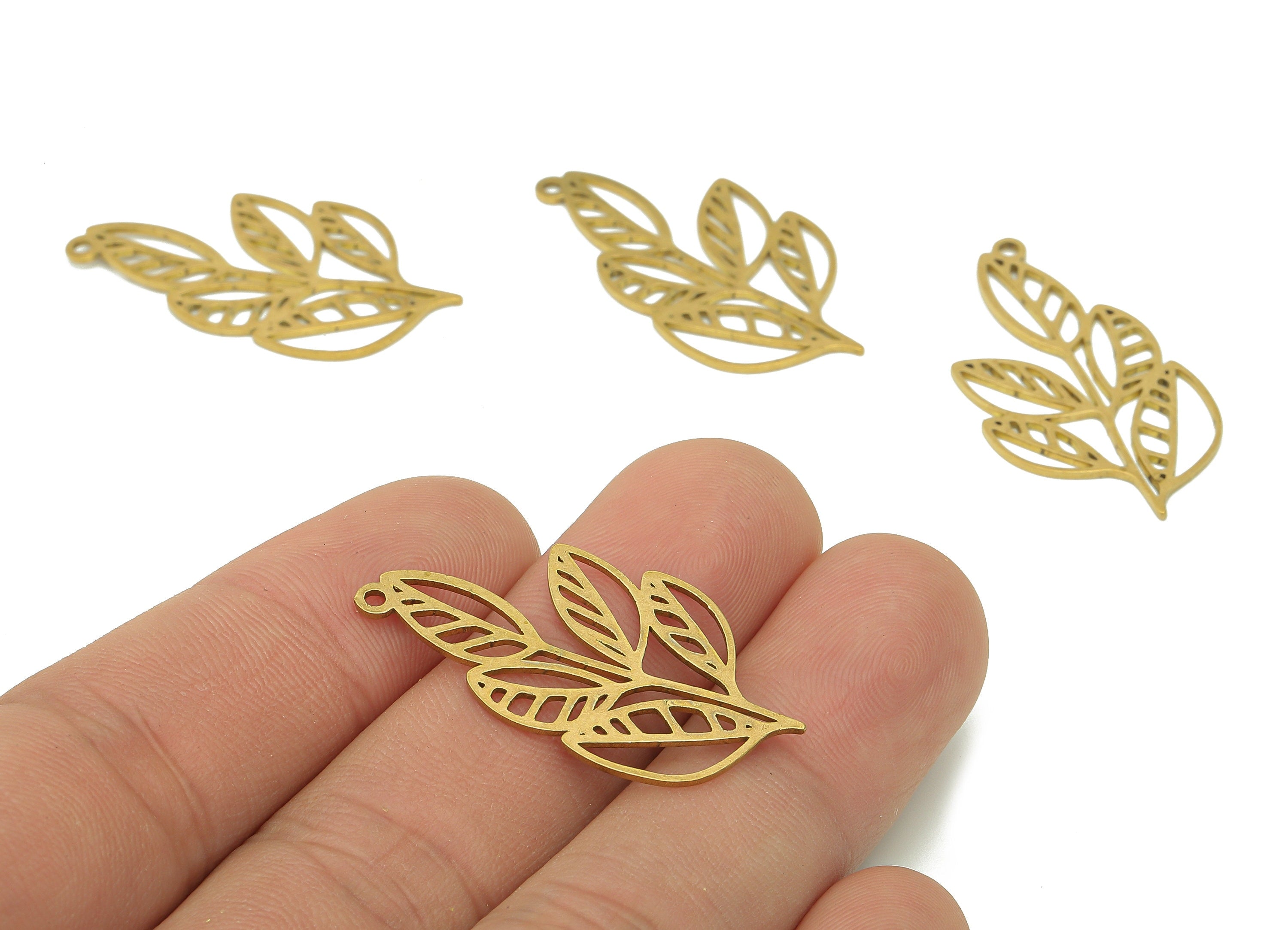 Brass Leaves Earring Charms - Raw Brass Plant Earring - Botanical Pendant With Loop - Leaf Branch Charm - 34.6x18.1x0.8mm - PPA6370 - DOMEDBAZAAR