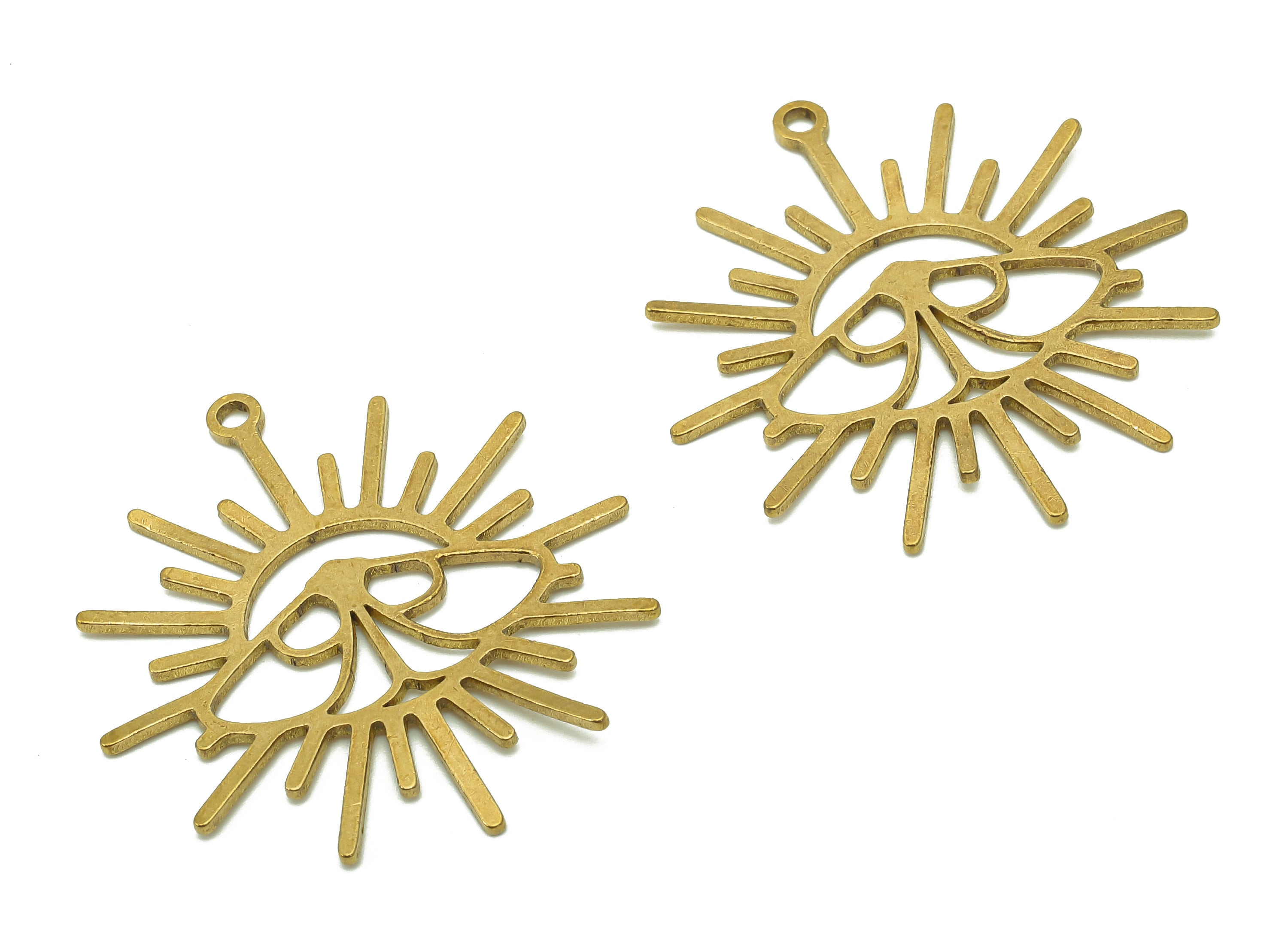 Brass Sun Moth Earring Charms - Raw Brass Sun Earring - Moth Pendant With Loop - Eyelash Charm - 31.9x29.5x0.8mm - PPA6388 - DOMEDBAZAAR