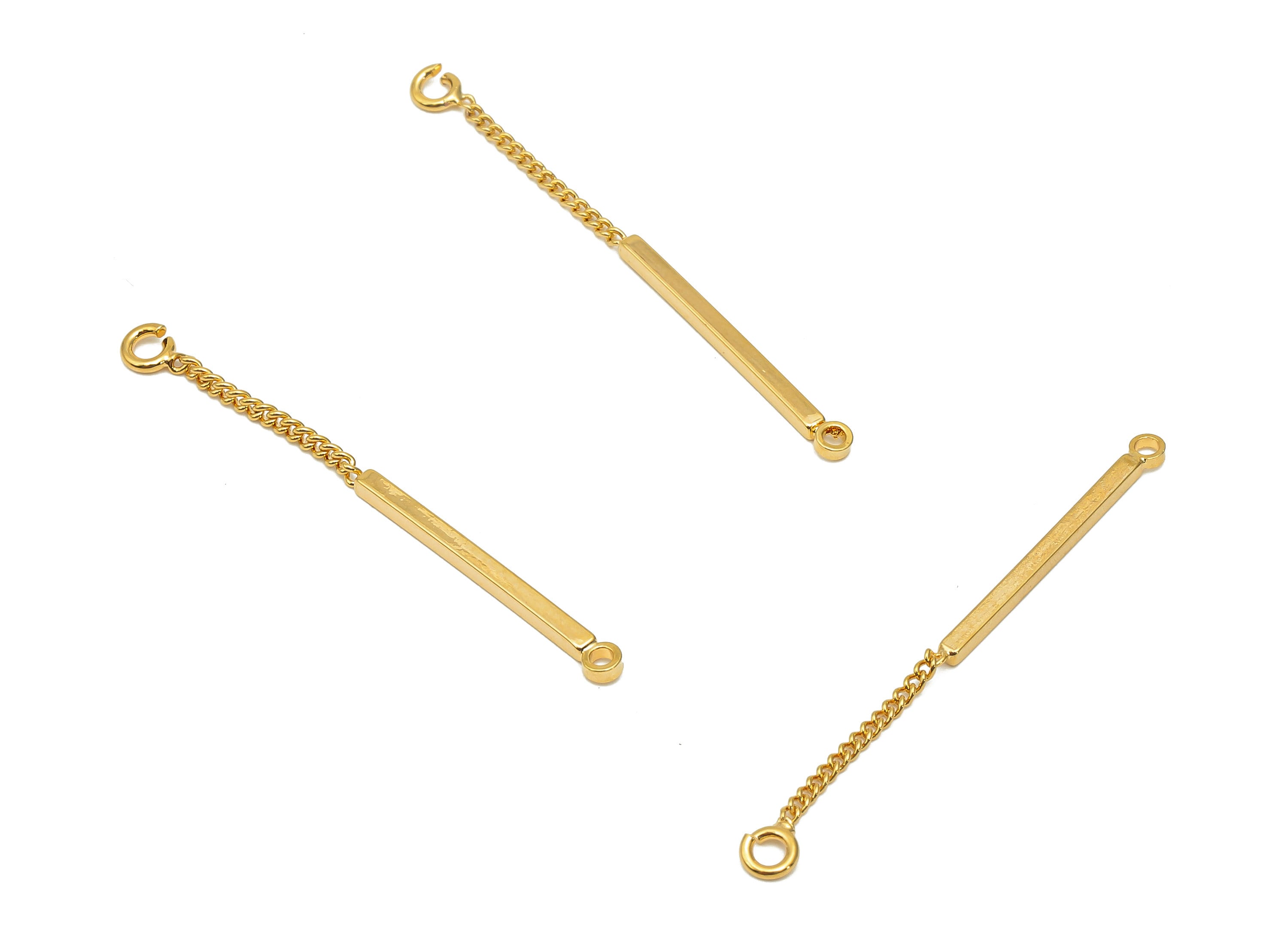 Brass Chain Strip Connector - Gold Chain Cuboid Bar Earring - Pendant With 2 Loops - 18K Real Gold Plating Charm - 36.5x2.1x1.2mm - RGP5633 - DOMEDBAZAAR