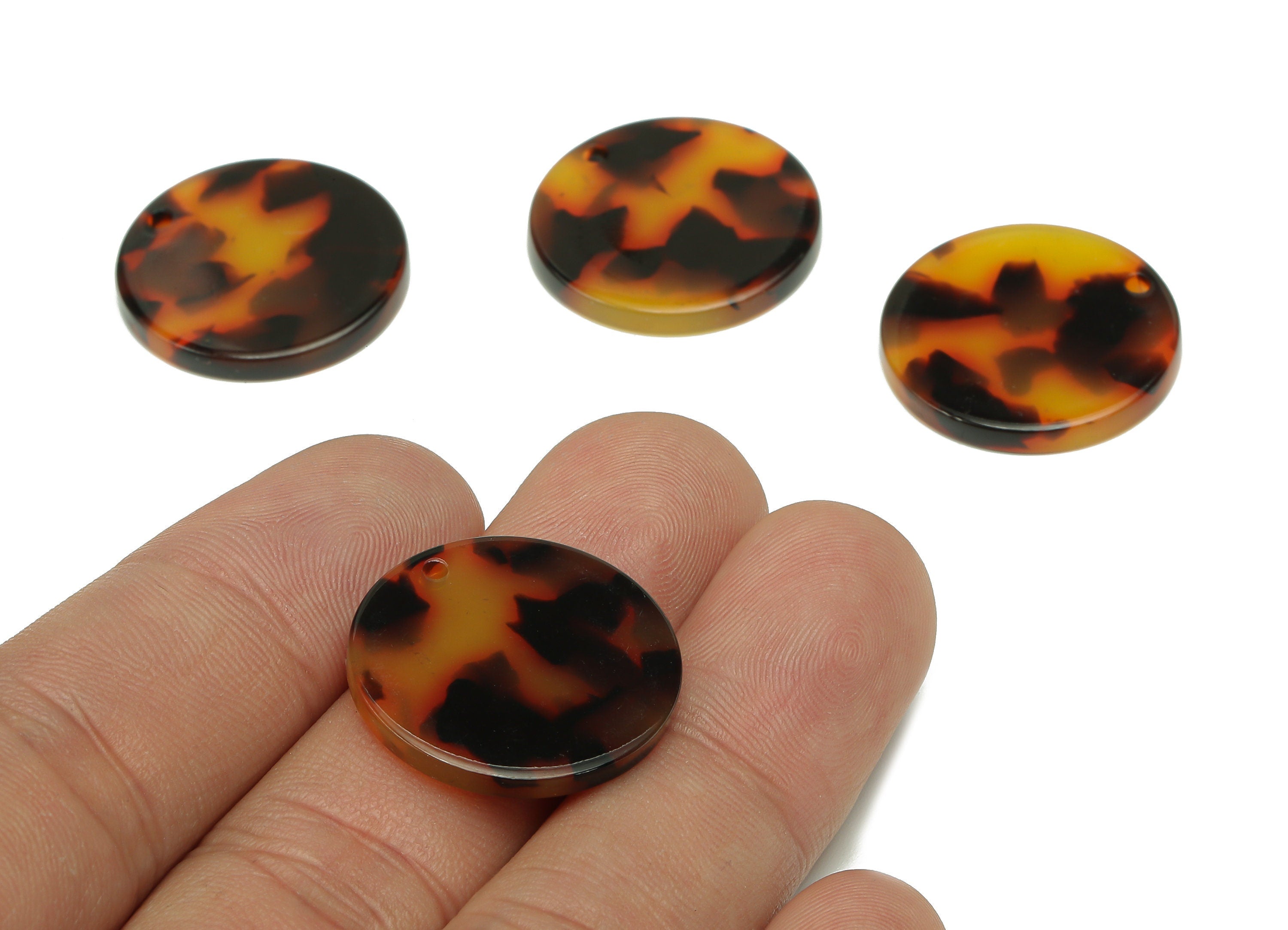 Acetate Coin Earring Charm - Round Tortoise Shell Earring - Circle Pendant With Hole - Color Code: A04 - 22.7x22.6x2.6mm - AC1585-A04 - DOMEDBAZAAR