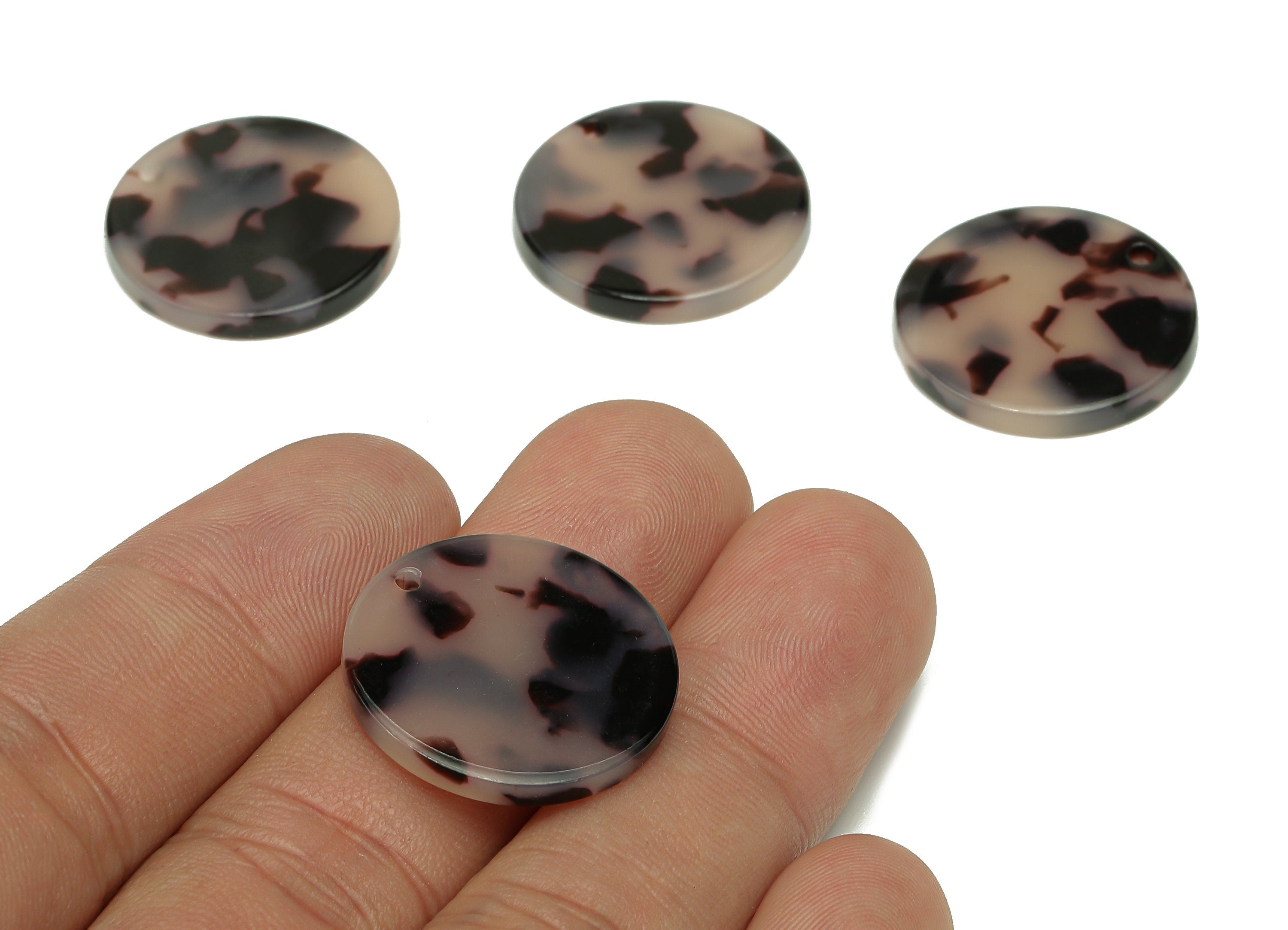 Acetate Coin Earring Charm - Round Tortoise Shell Earring - Circle Pendant With Hole - Color Code: A06 - 22.7x22.6x2.6mm - AC1585-A06 - DOMEDBAZAAR
