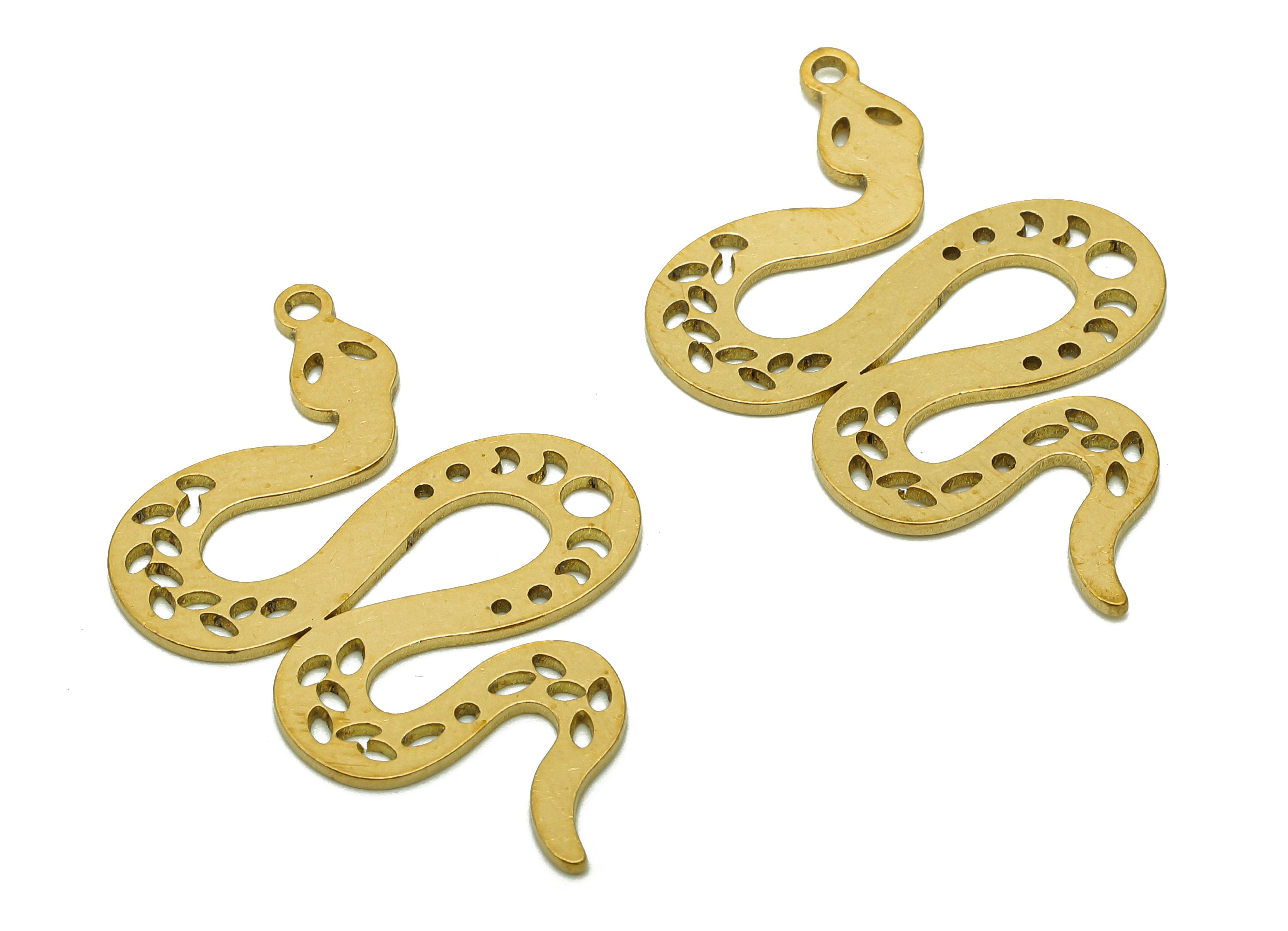 Brass Snake Phases Of Moon Pendant - Raw Brass Crescent Earring Charm - Earring With Loop - Charm For Necklace - 27.9x18.7x0.7mm - PPA6400S - DOMEDBAZAAR