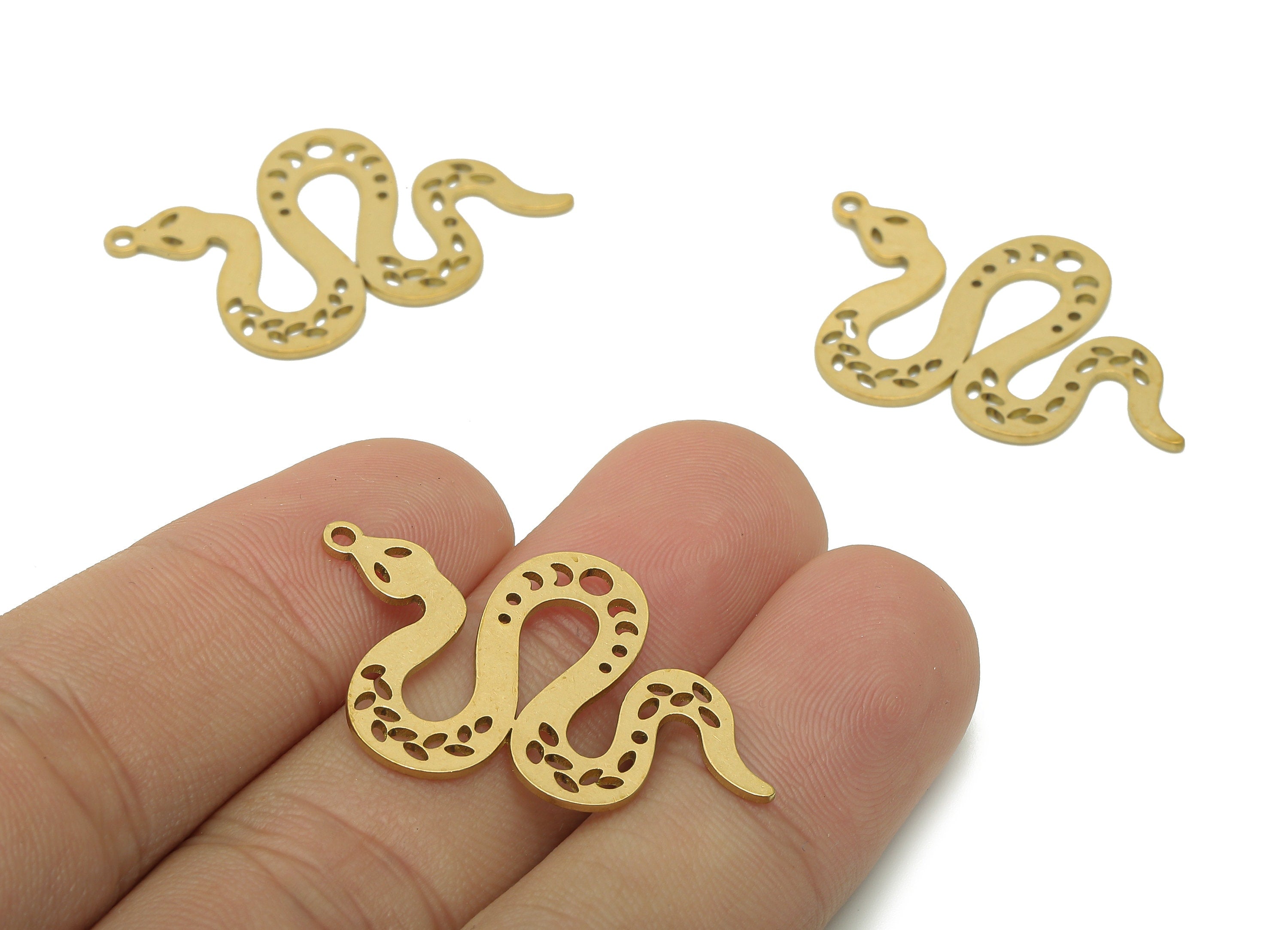 Brass Snake Phases Of Moon Pendant - Raw Brass Crescent Earring Charm - Earring With Loop - Charm For Necklace - 27.9x18.7x0.7mm - PPA6400S - DOMEDBAZAAR