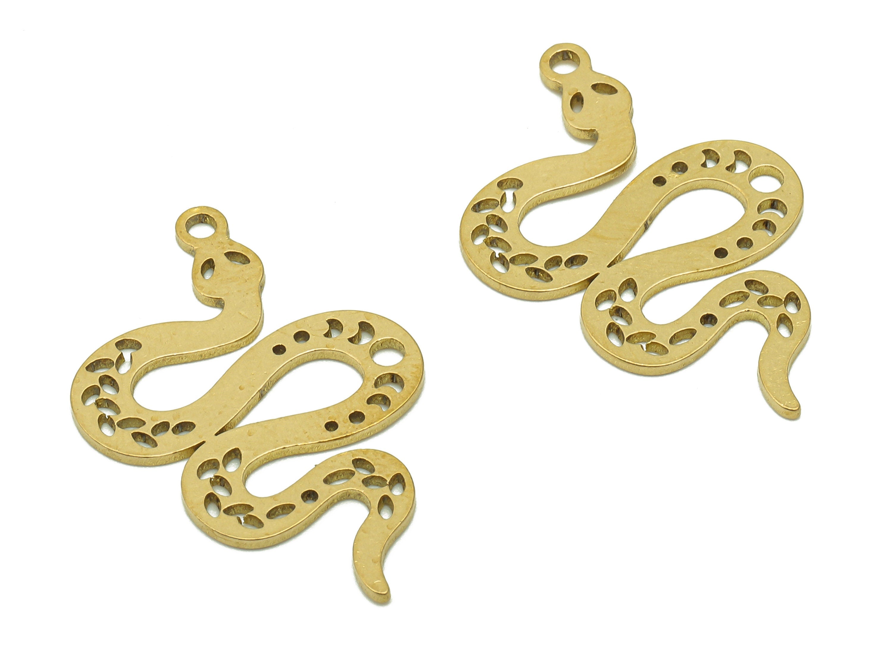 Brass Snake Crescent Earring Charm - Raw Brass Phases Of Moon Earring - Pendant With Loop - Charm For Necklace - 35.1x23.7x0.8mm - PPA6400B - DOMEDBAZAAR