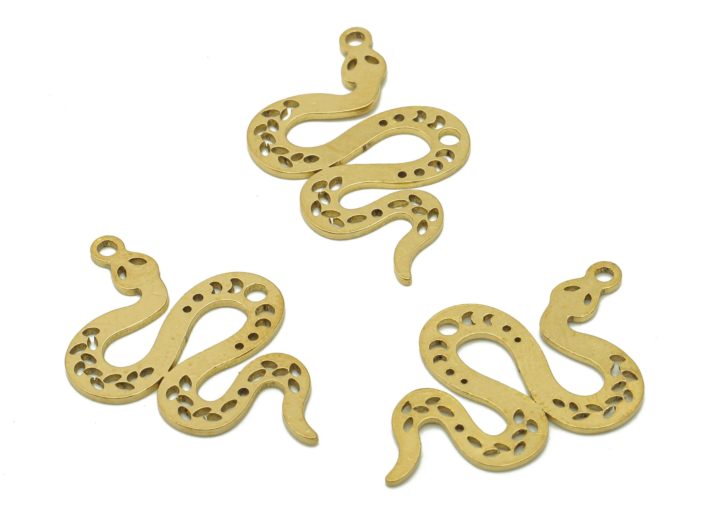 Brass Snake Crescent Earring Charm - Raw Brass Phases Of Moon Earring - Pendant With Loop - Charm For Necklace - 35.1x23.7x0.8mm - PPA6400B - DOMEDBAZAAR