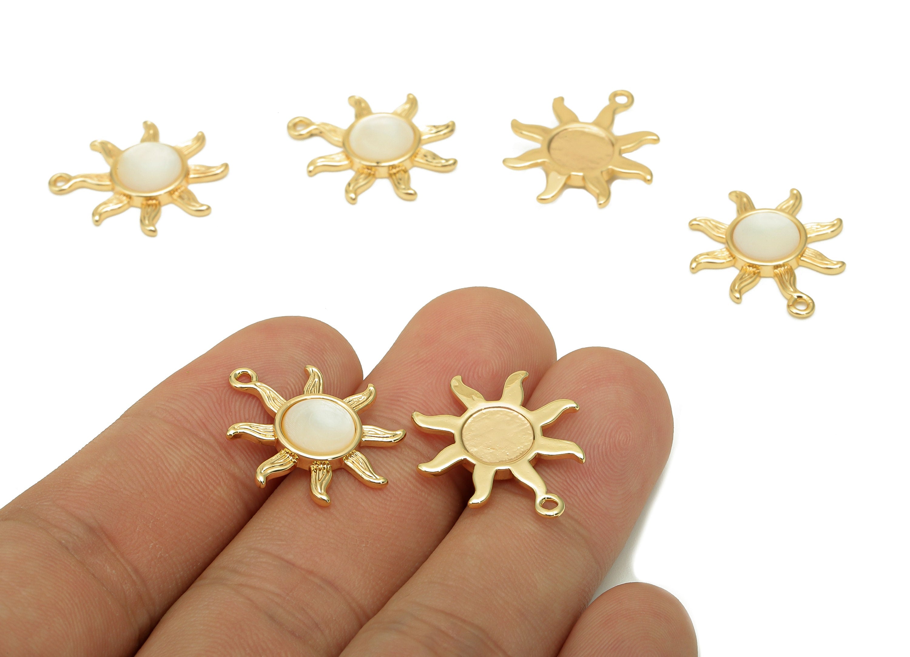 Brass Sun Earring Charm - Shell Circle Textured Sun Earring - Sun Pendant With Loop - 18K Real Gold Plating Charm - 21.6x17.6x3.2mm -RGP5642 - DOMEDBAZAAR
