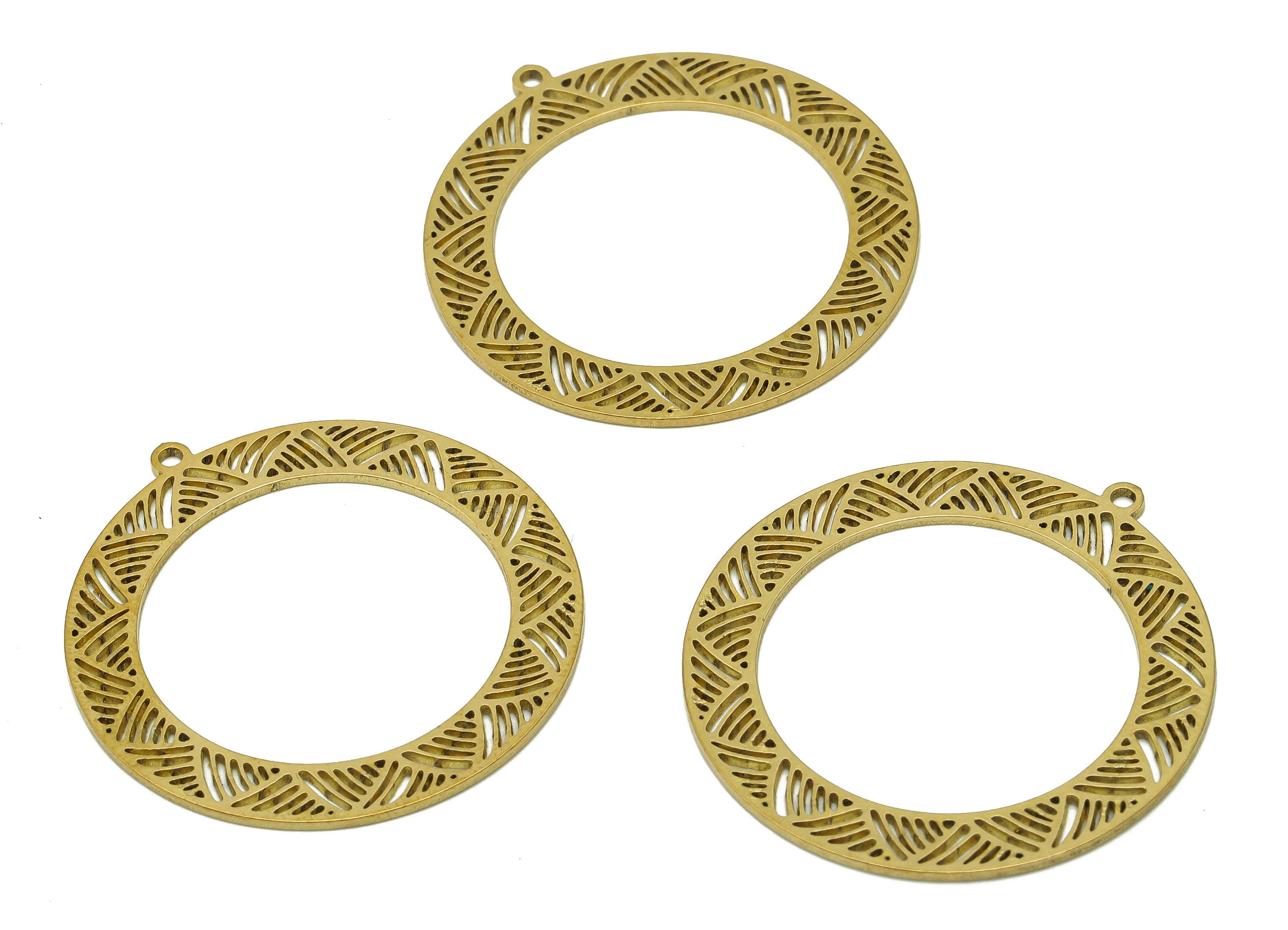 Brass Round Earring Charms - Raw Brass Circle Hoop Earring - Pendant With Loop - Hollow Charm For Necklace - 36.9x34.6x0.9mm - PPA6467 - DOMEDBAZAAR