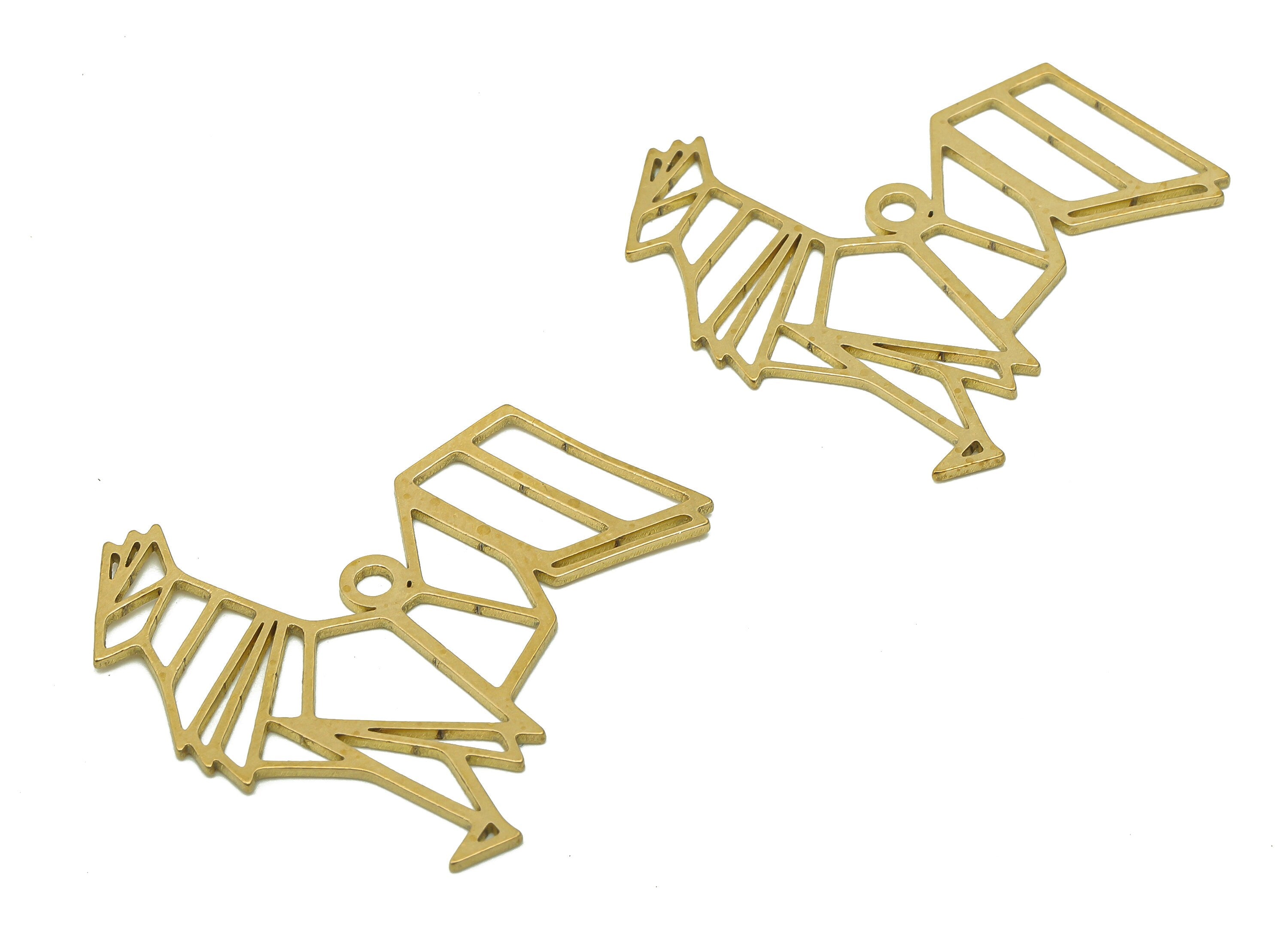 Brass Rooster Earring Charms - Raw Brass Geometry Earring - Cock Pendant With Loop - Animal Charm For Necklace - 34.1x28.7x0.7mm - PPA6483 - DOMEDBAZAAR