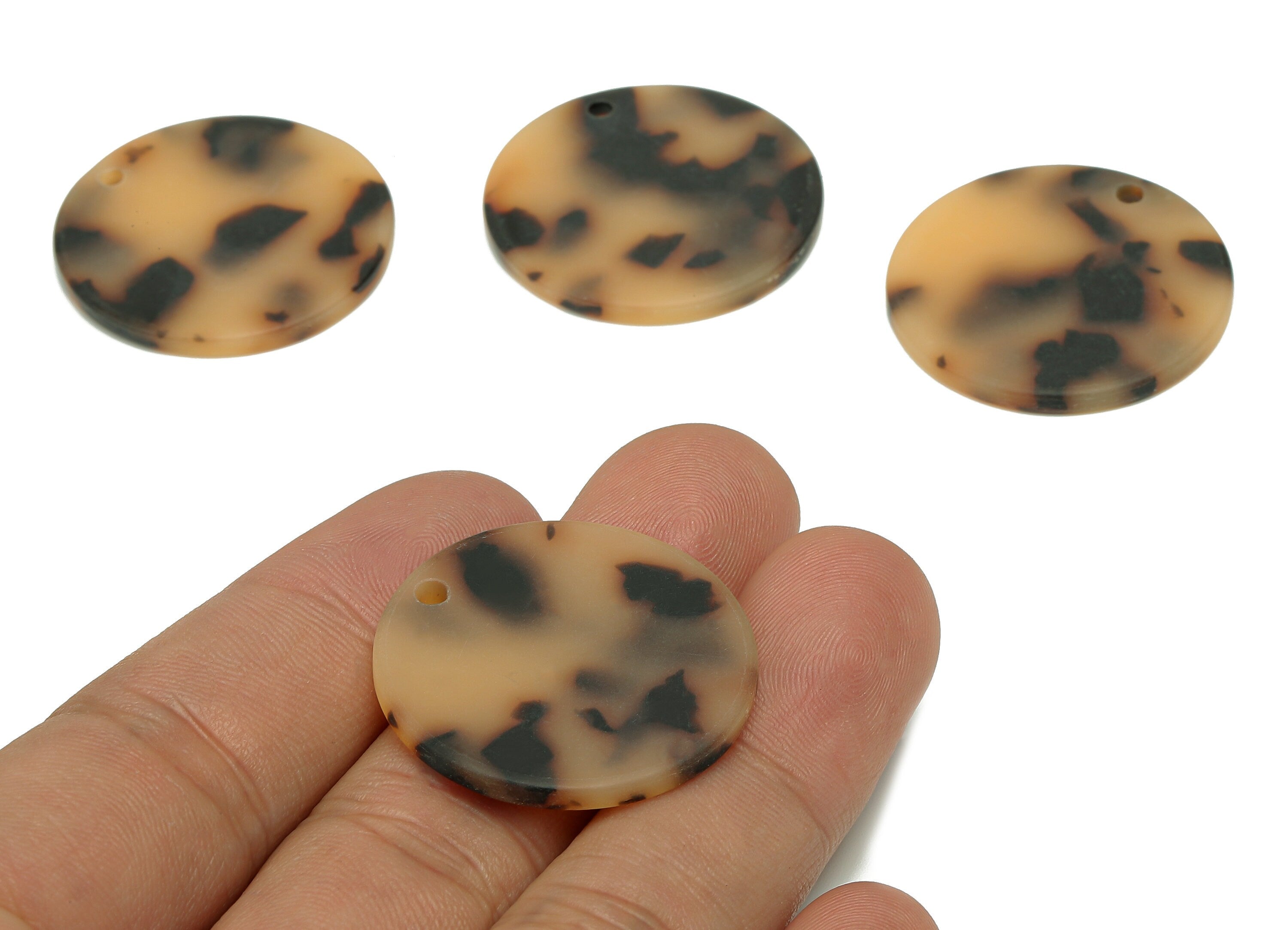 Acetate Round Charms - Blonde Matte Tortoise Shell Earrings - Round Earrings and Pendant - Color Code:A364 - 29.66x29.58x2.6mm - AC1639-A364 - DOMEDBAZAAR