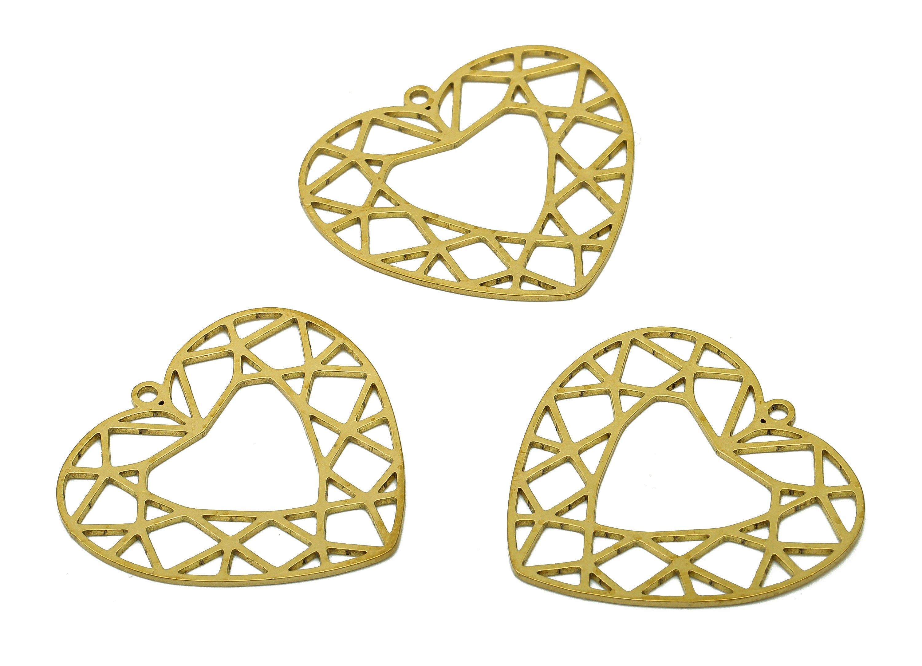 Brass Heart Earring Charms - Raw Brass Heart Earrings - Heart Hollow Pendant With Loop - Heart Charm For Necklace - 30x28.4x0.6mm - PPA6517 - DOMEDBAZAAR