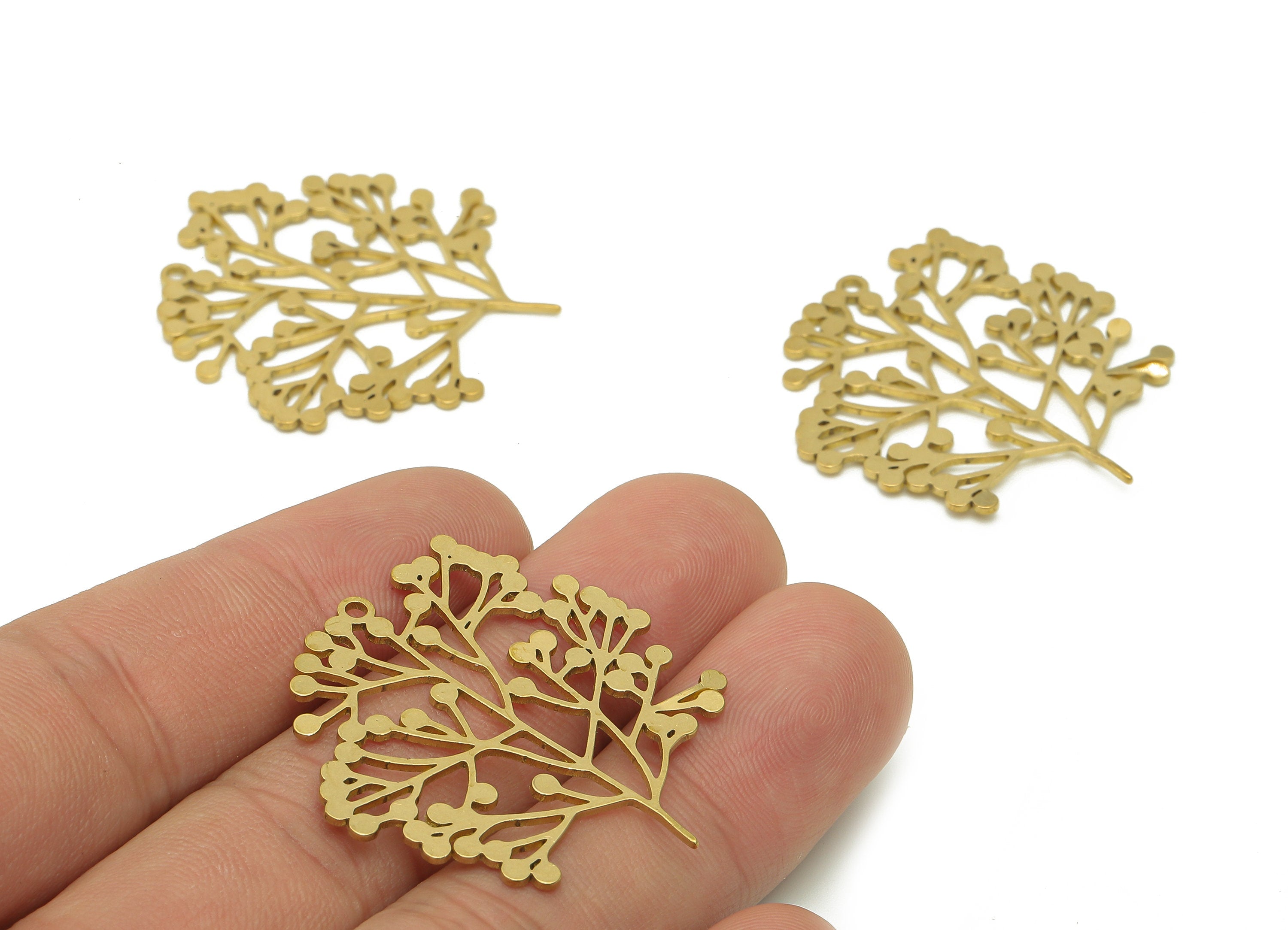 Brass Life Tree Earring Charm - Raw Brass Tree Cutout Earring - Pendant With Loop - Botanical Charm For Necklace - 35.7x34.1x0.7mm - PPA6530 - DOMEDBAZAAR