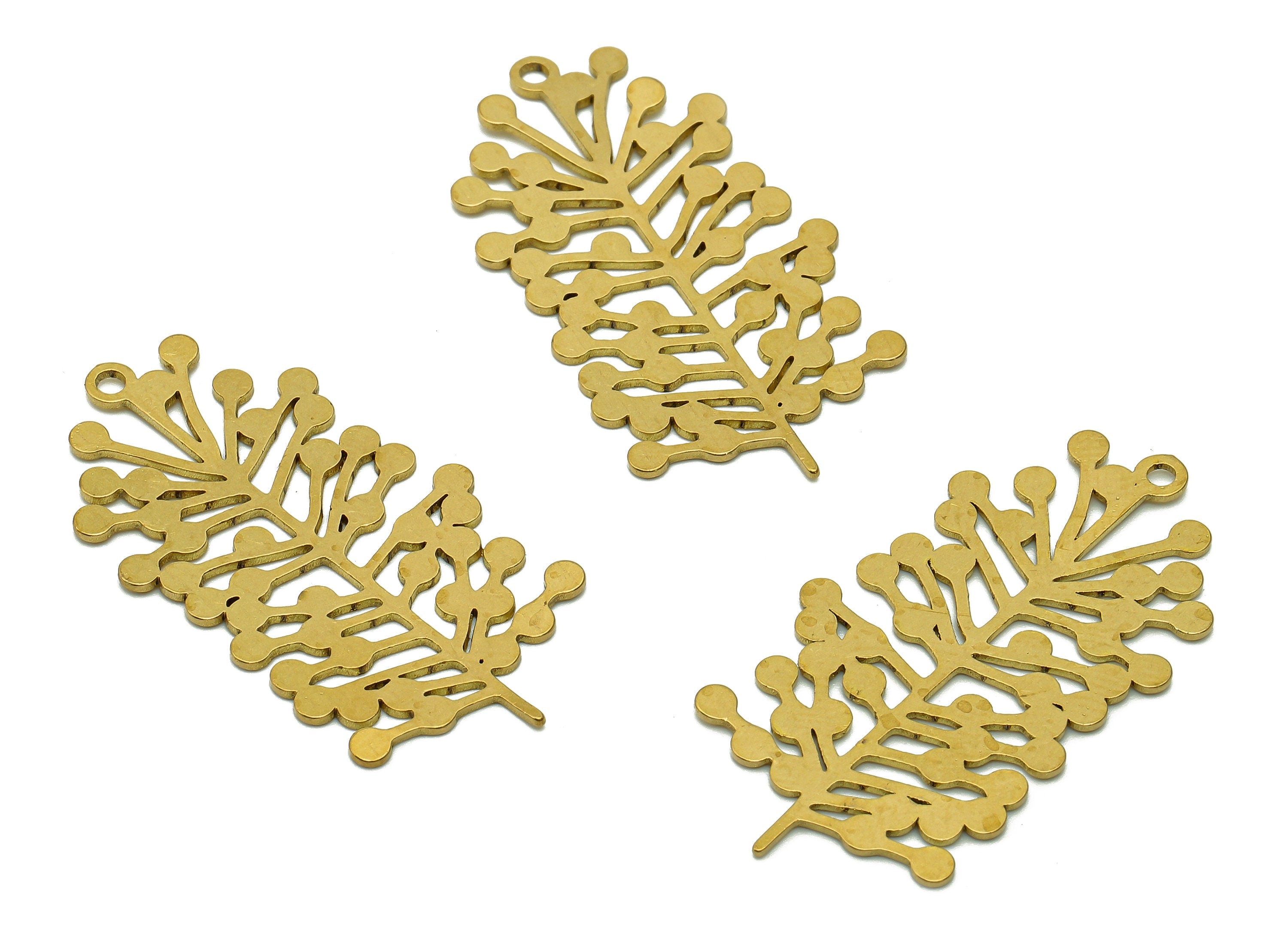 Brass Tree Earring Charm - Raw Brass Tree Earring - Pendant With Loop - Botanical Charm For Necklace - 36.8x19.6x0.7mm - PPA6545 - DOMEDBAZAAR