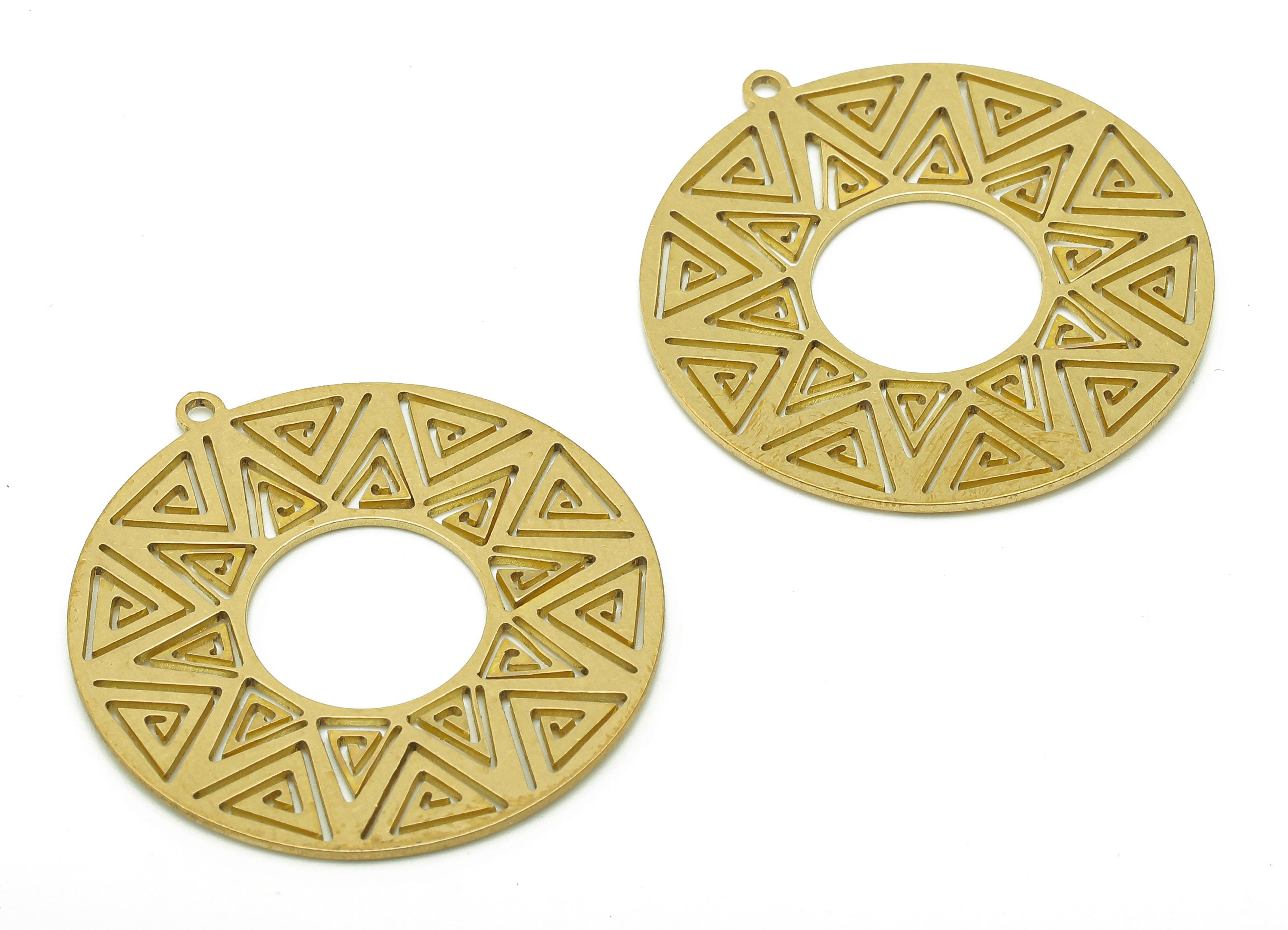 Brass Round Pyramids Earring Charms - Raw Brass Circle Cutout Earring - Pendant With Loop - Charm For Necklace - 34.8x32.5x0.7mm - PPA6546 - DOMEDBAZAAR