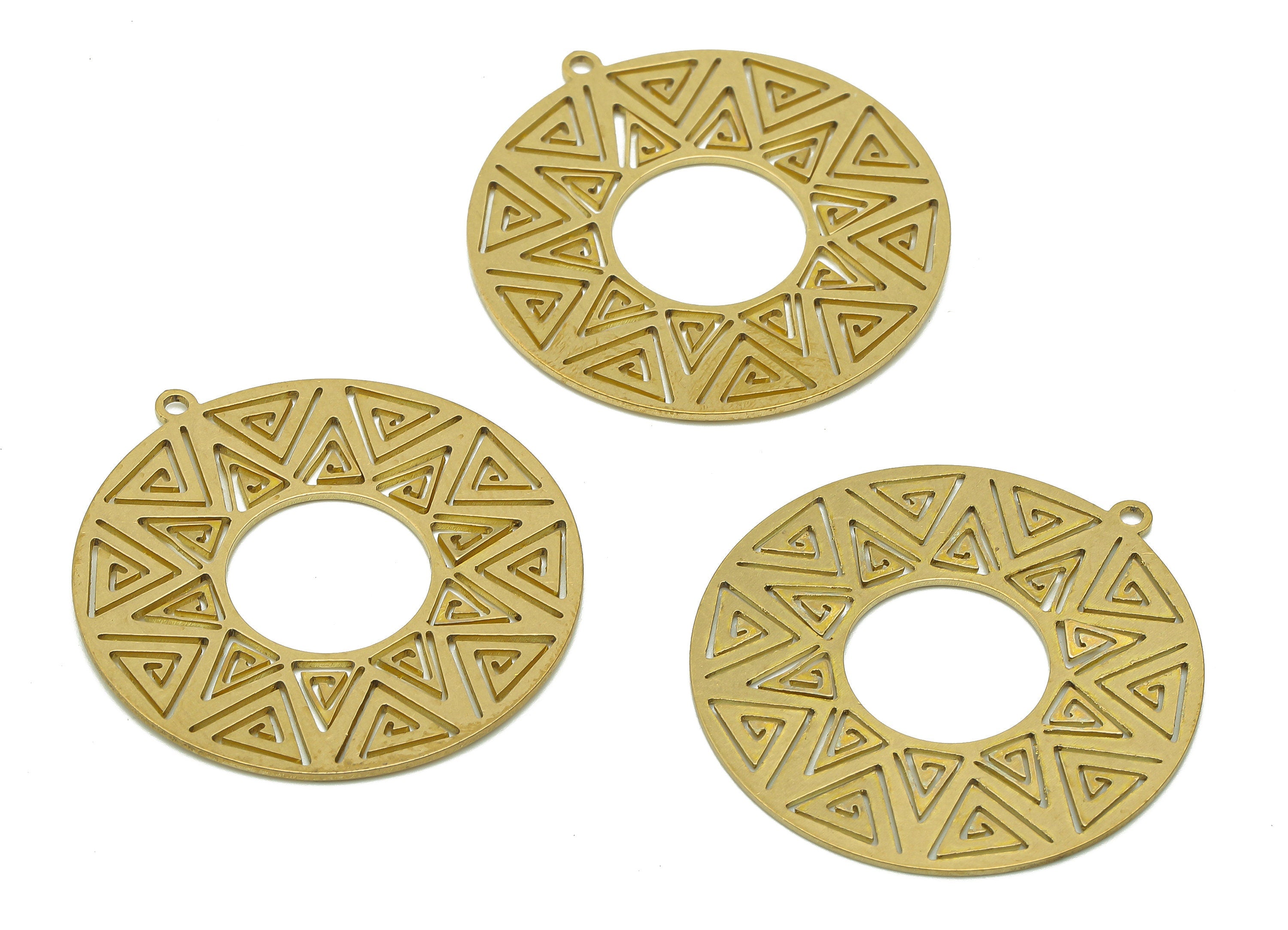 Brass Round Pyramids Earring Charms - Raw Brass Circle Cutout Earring - Pendant With Loop - Charm For Necklace - 34.8x32.5x0.7mm - PPA6546 - DOMEDBAZAAR