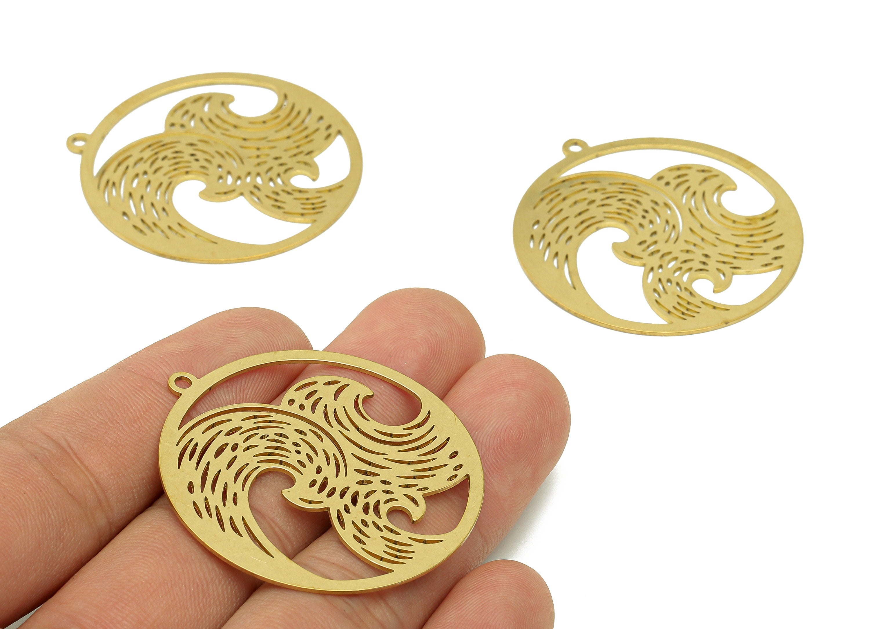 Brass Round Wave Earring Charms - Raw Brass Circle Cutout Earring - Wave Pendant With Loop - Charm For Necklace - 42.8x39.9x0.7mm - PPA6549 - DOMEDBAZAAR