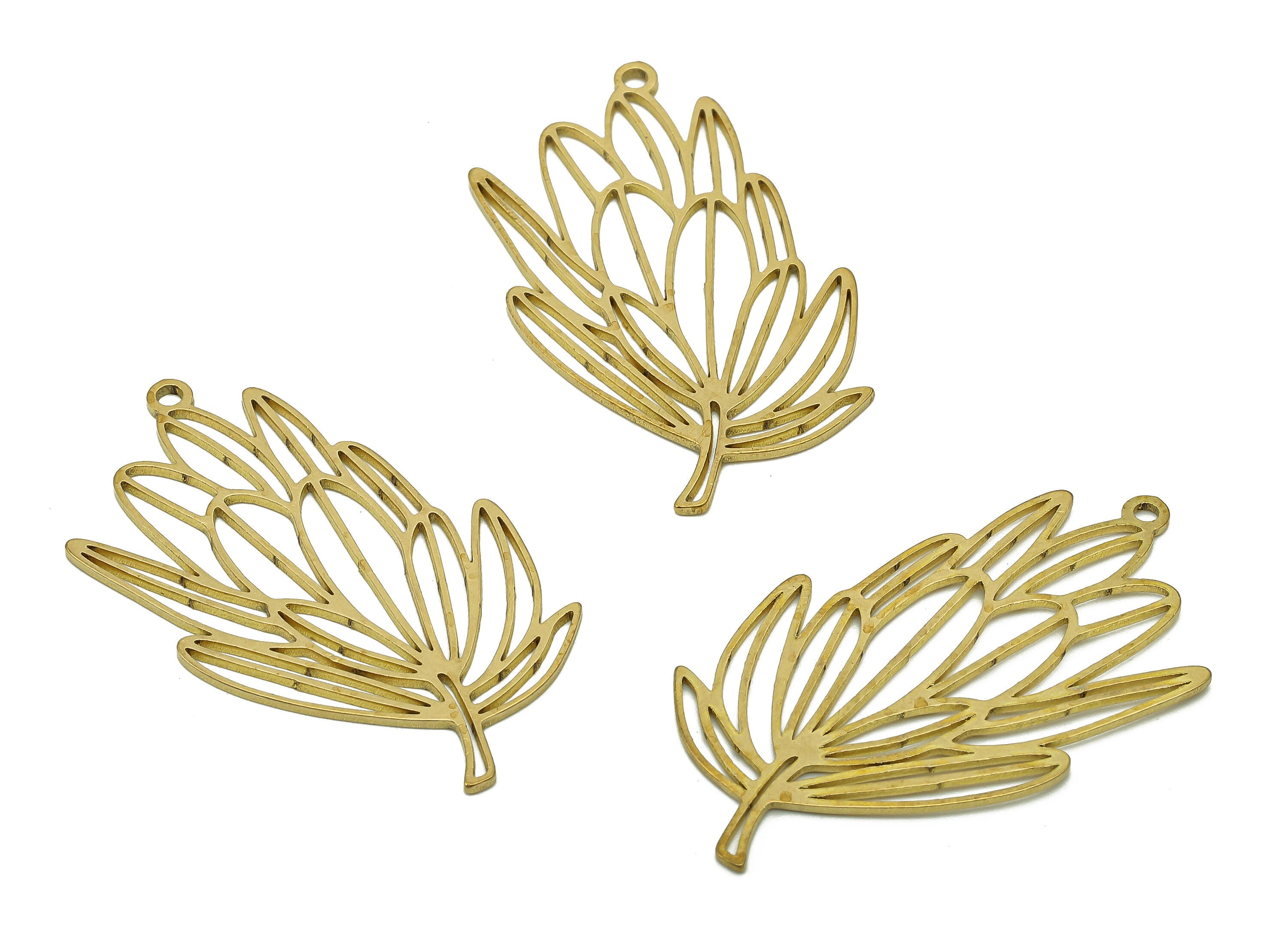 Brass Leaves Earring Charms - Raw Brass Plant Leaf Earring - Botanical Pendant With Loop - Wingleaves Charm - 37.8x21.6x0.8mm - PPA6580 - DOMEDBAZAAR