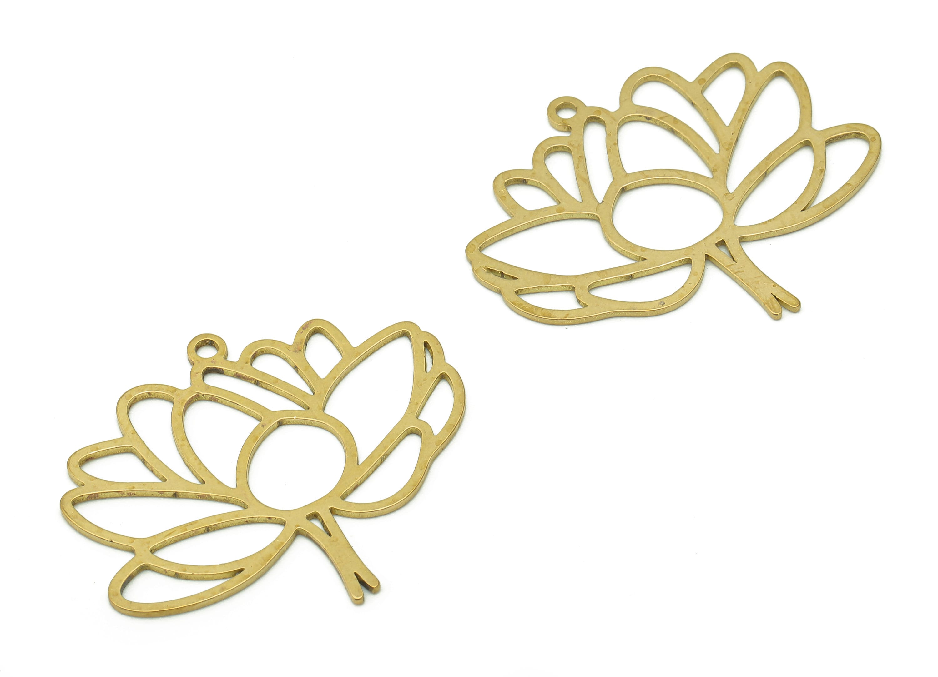 Brass Flower Earring Charms - Raw Brass Cutout Earring - Flower Pendant With Loop - Lotus Charm For Necklace - 31.3x25.2x0.7mm - PPA6586 - DOMEDBAZAAR
