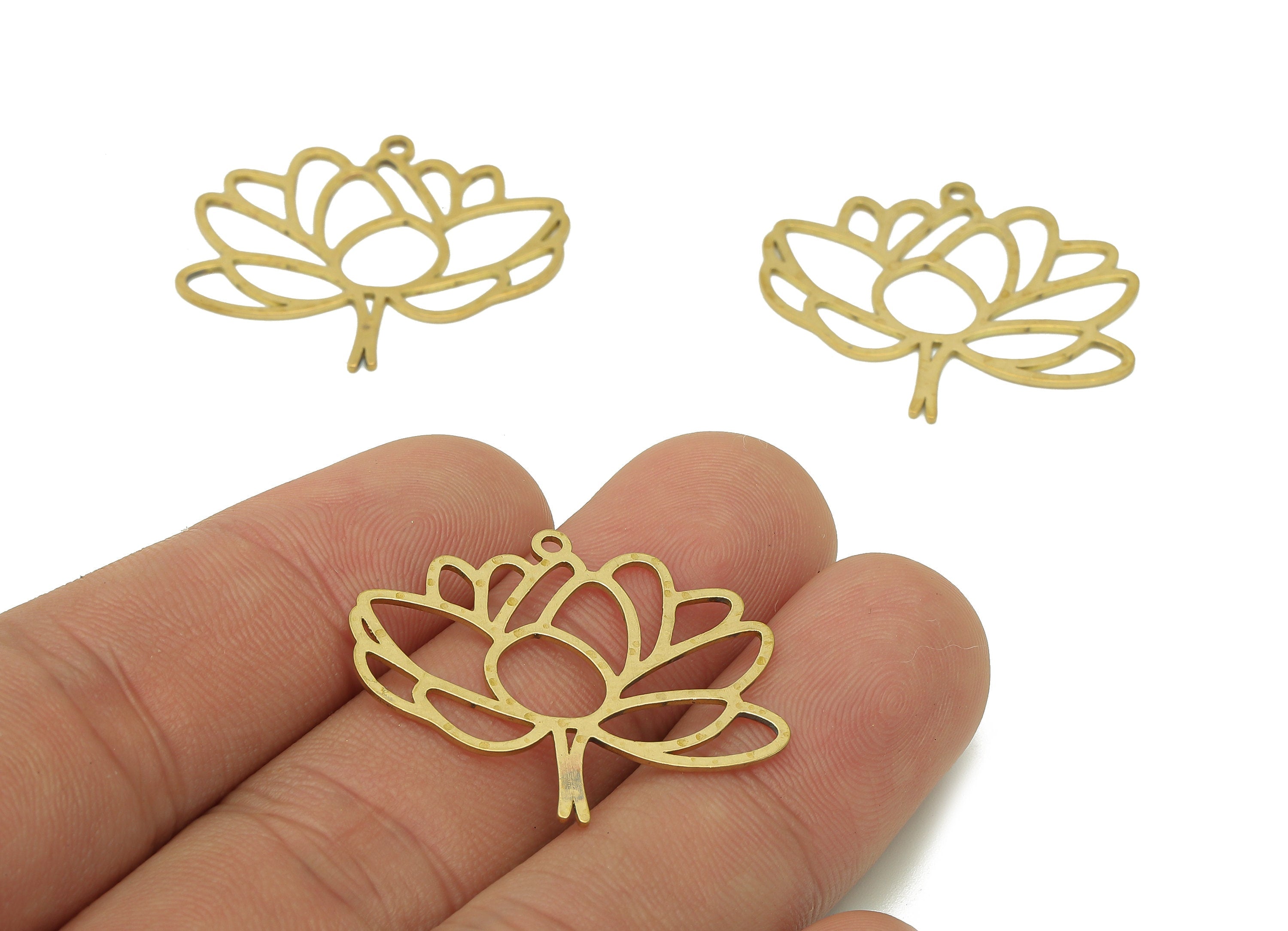 Brass Flower Earring Charms - Raw Brass Cutout Earring - Flower Pendant With Loop - Lotus Charm For Necklace - 31.3x25.2x0.7mm - PPA6586 - DOMEDBAZAAR