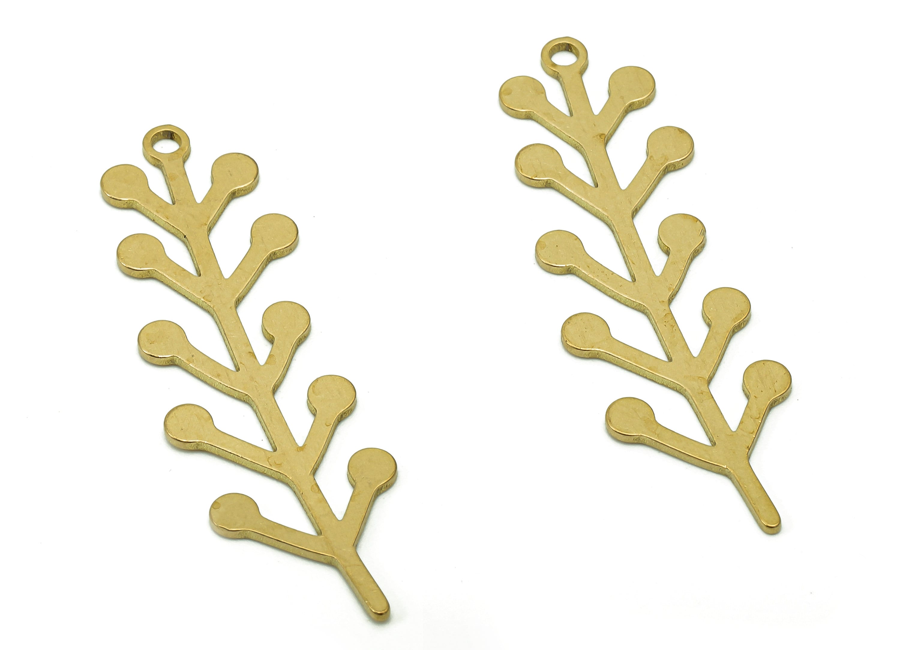 Brass Flower Earring Charms - Raw Brass Flower Earring - Branch Pendant With Loop - Botanical Charm For Necklace - 37.7x10.9x0.7mm - PPA6591 - DOMEDBAZAAR