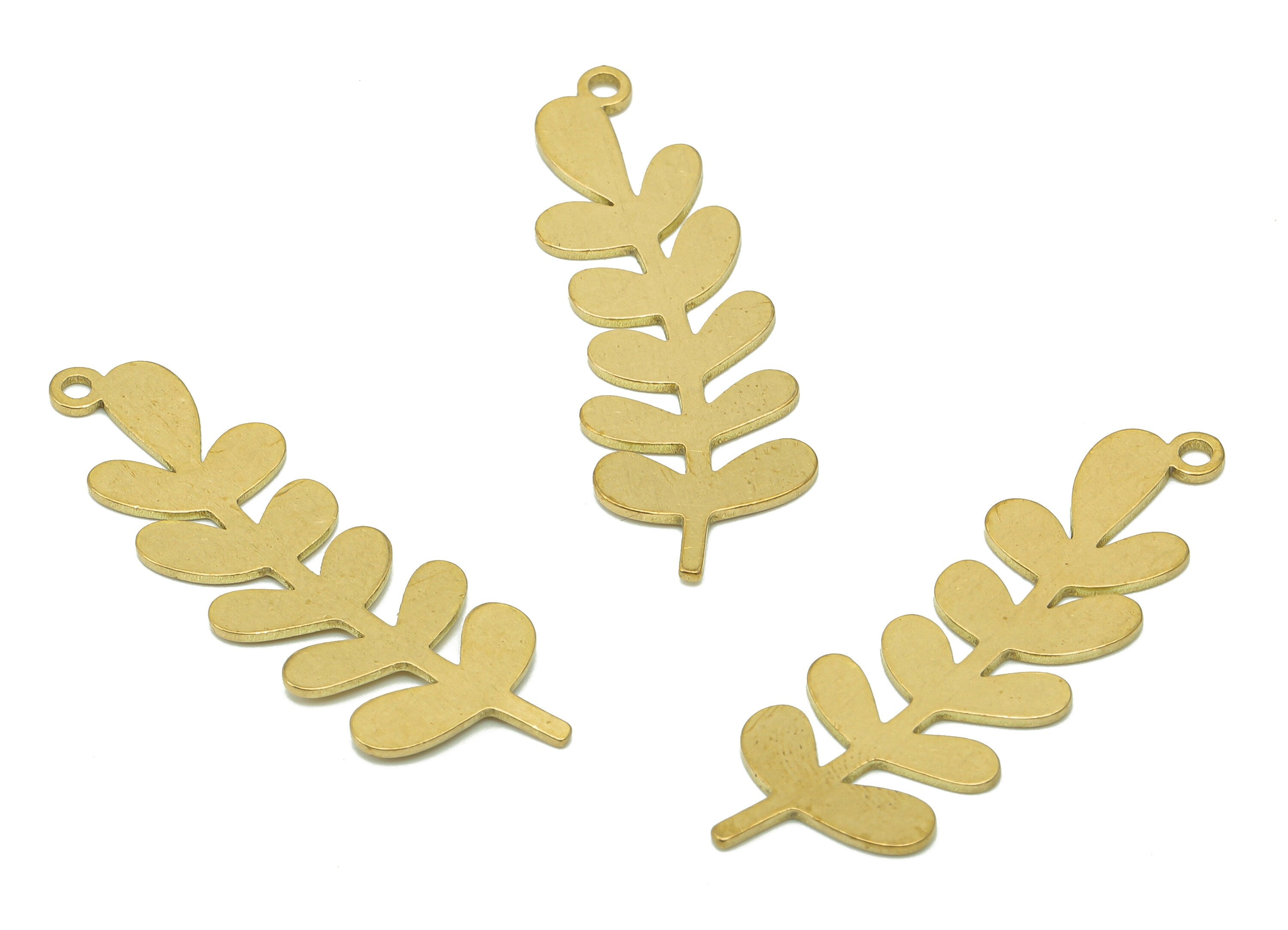 Brass Leaves Earring Charms - Raw Brass Plant Cutout Earring - Botanical Pendant With Loop - Leaf Branch Charm - 34.9x11.1x0.6mm - PPA6592 - DOMEDBAZAAR