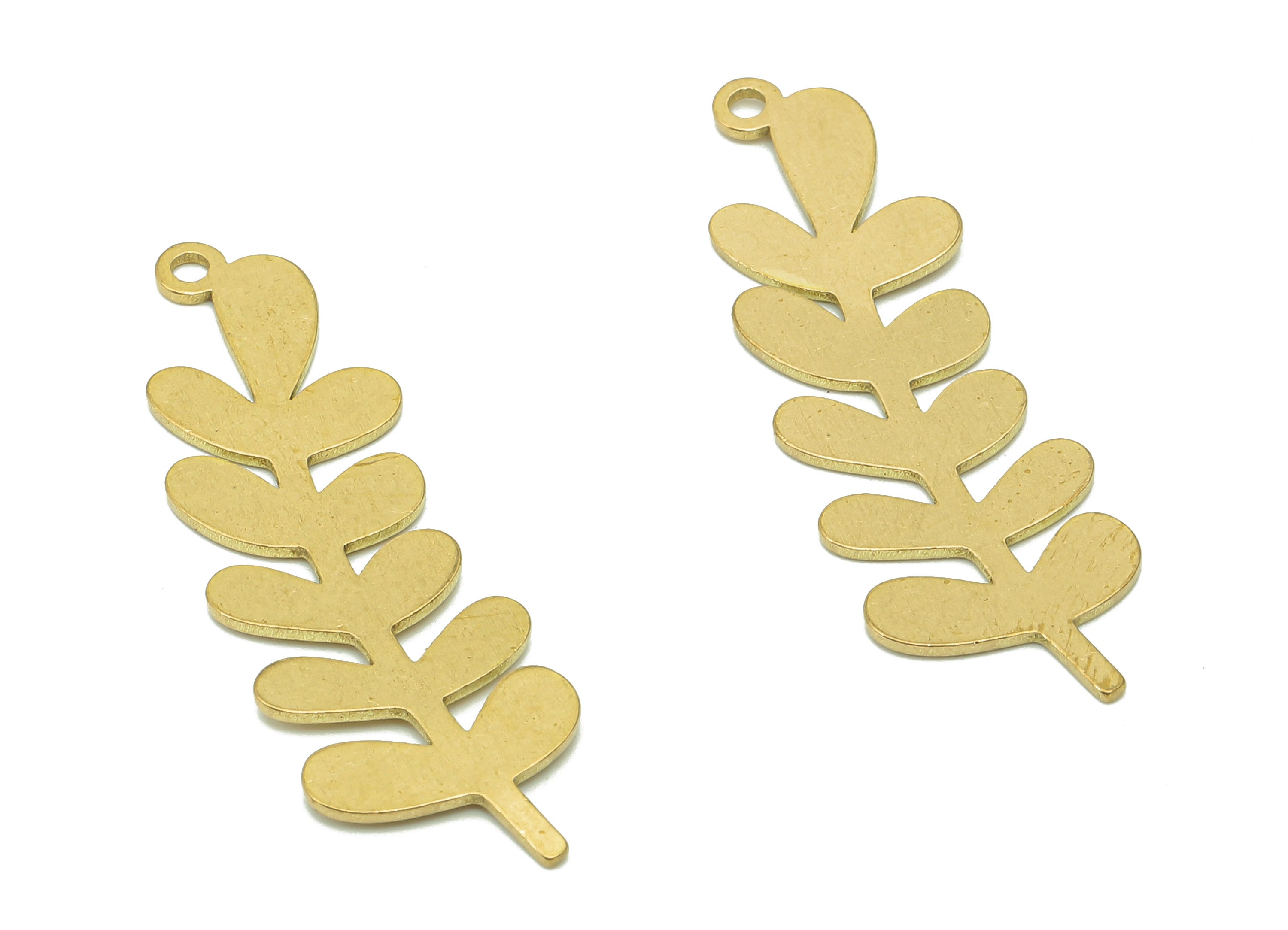 Brass Leaves Earring Charms - Raw Brass Plant Cutout Earring - Botanical Pendant With Loop - Leaf Branch Charm - 34.9x11.1x0.6mm - PPA6592 - DOMEDBAZAAR