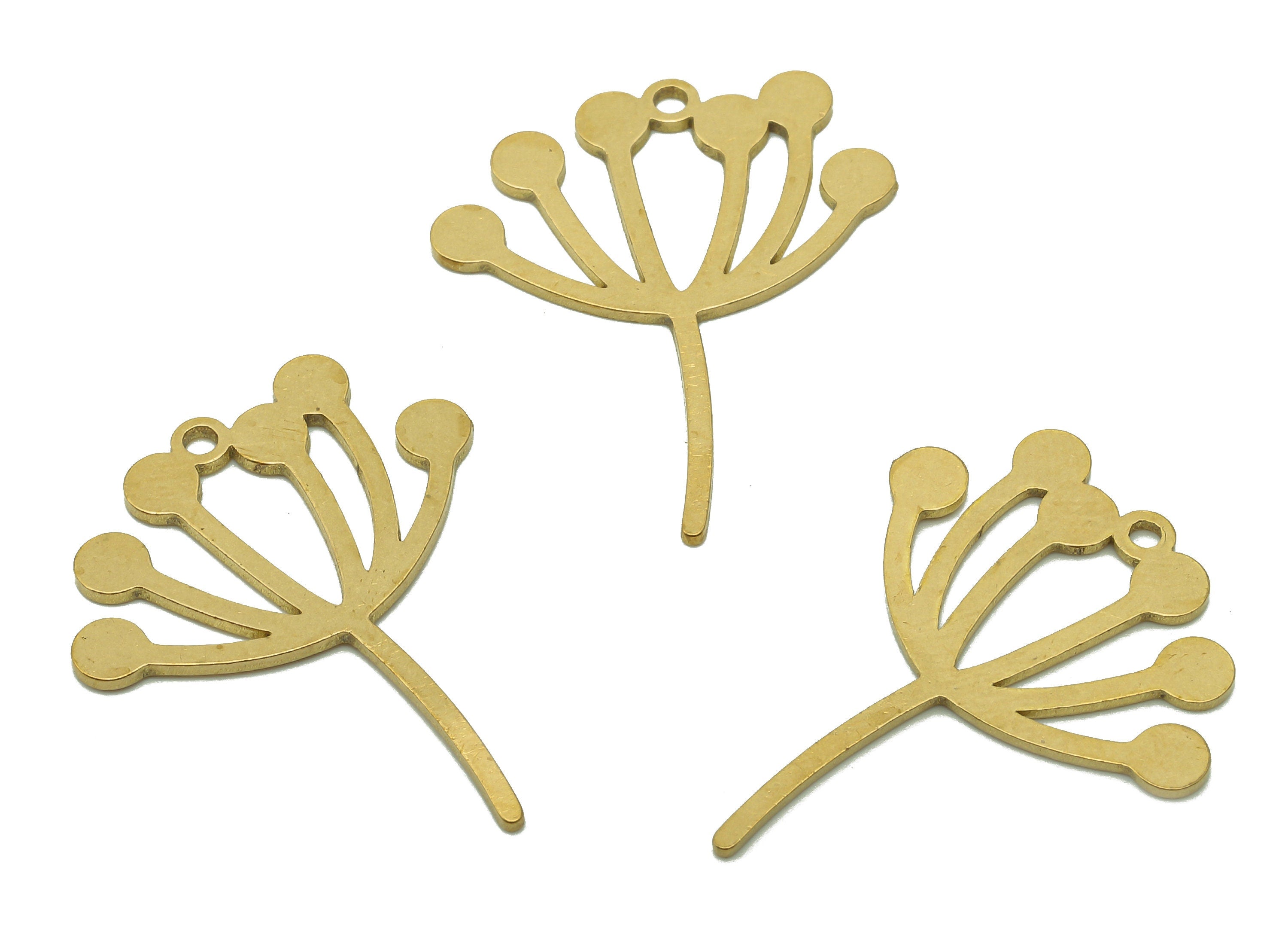 Brass Flower Earring Charms - Raw Brass Dandelion Earring - Pendant With Loop - Botanical Charm For Necklace - 27.7x22.4x0.7mm - PPA6596 - DOMEDBAZAAR