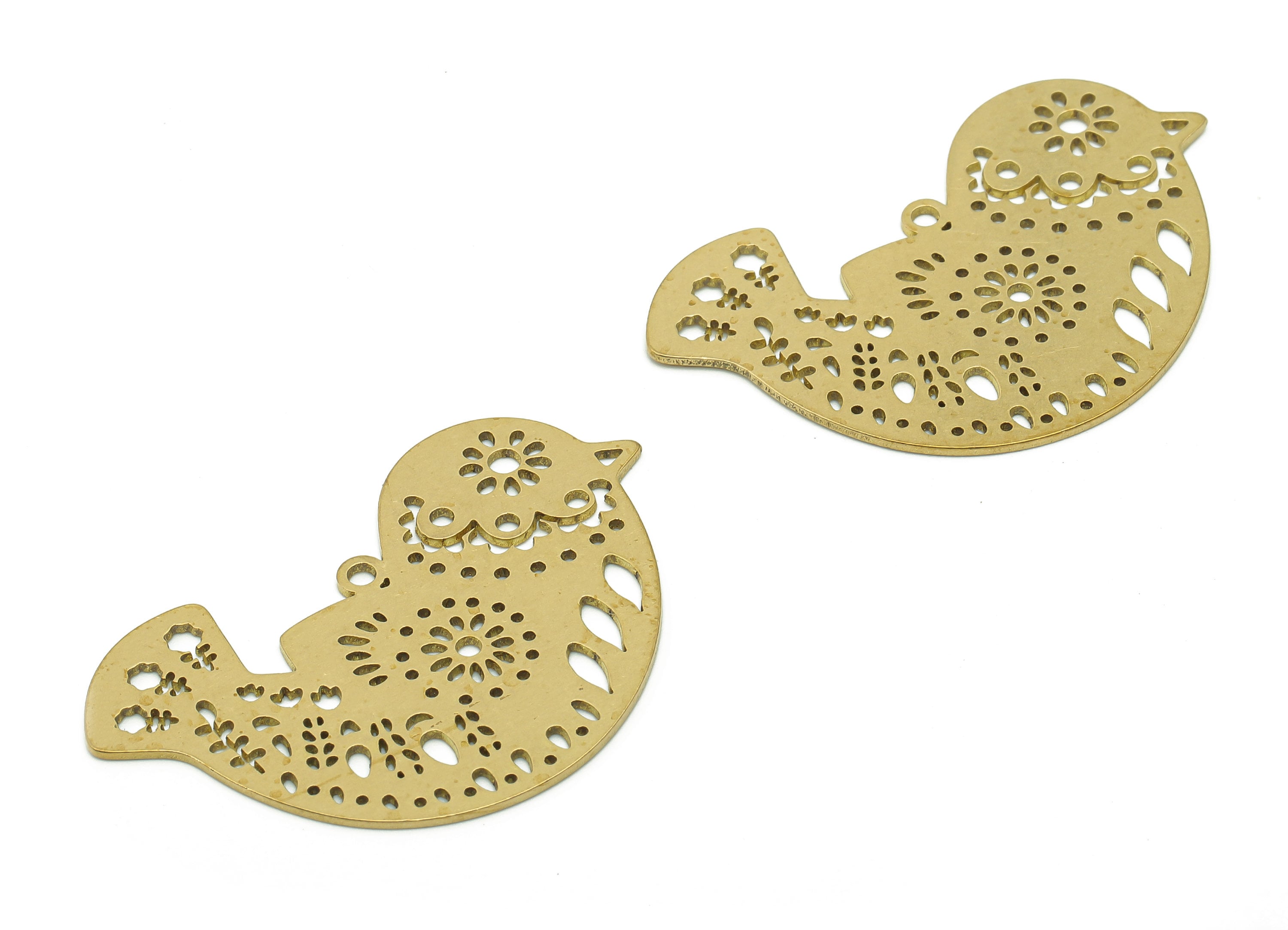 Brass Bird Flower Earring Charm - Raw Brass Sun Clouds Earrings - Dot Pendant With Loop - Sparrow Charms - 37.3x24.9x0.7mm - PPA6604 - DOMEDBAZAAR