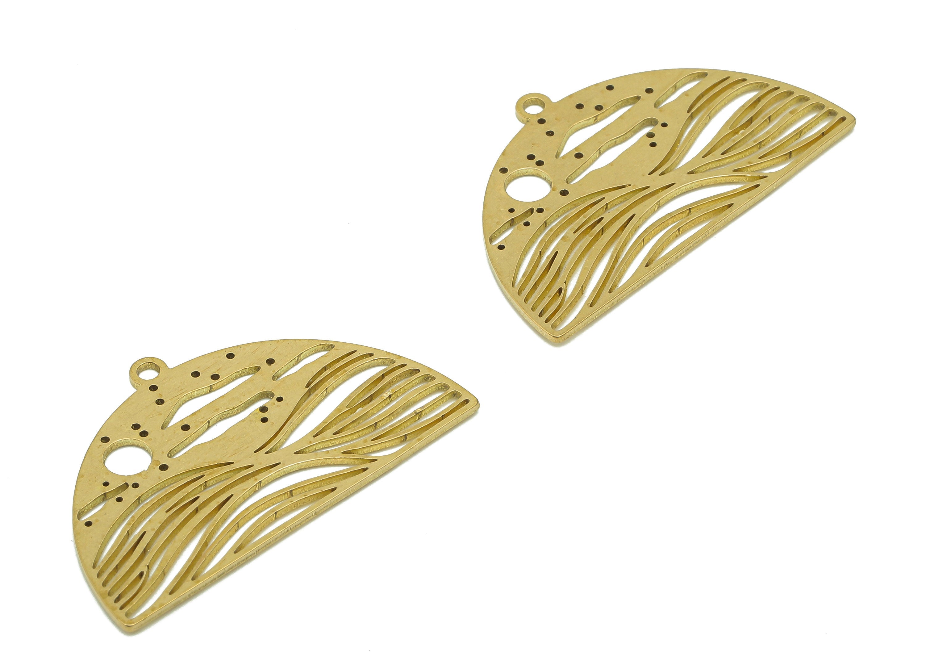 Brass Semicircle Landscape Earring - Raw Brass Half Round Earring - Sea Waves Pendant With Loop - Cloud Sun Charm - 31.4x20x0.7mm - PPA6636 - DOMEDBAZAAR