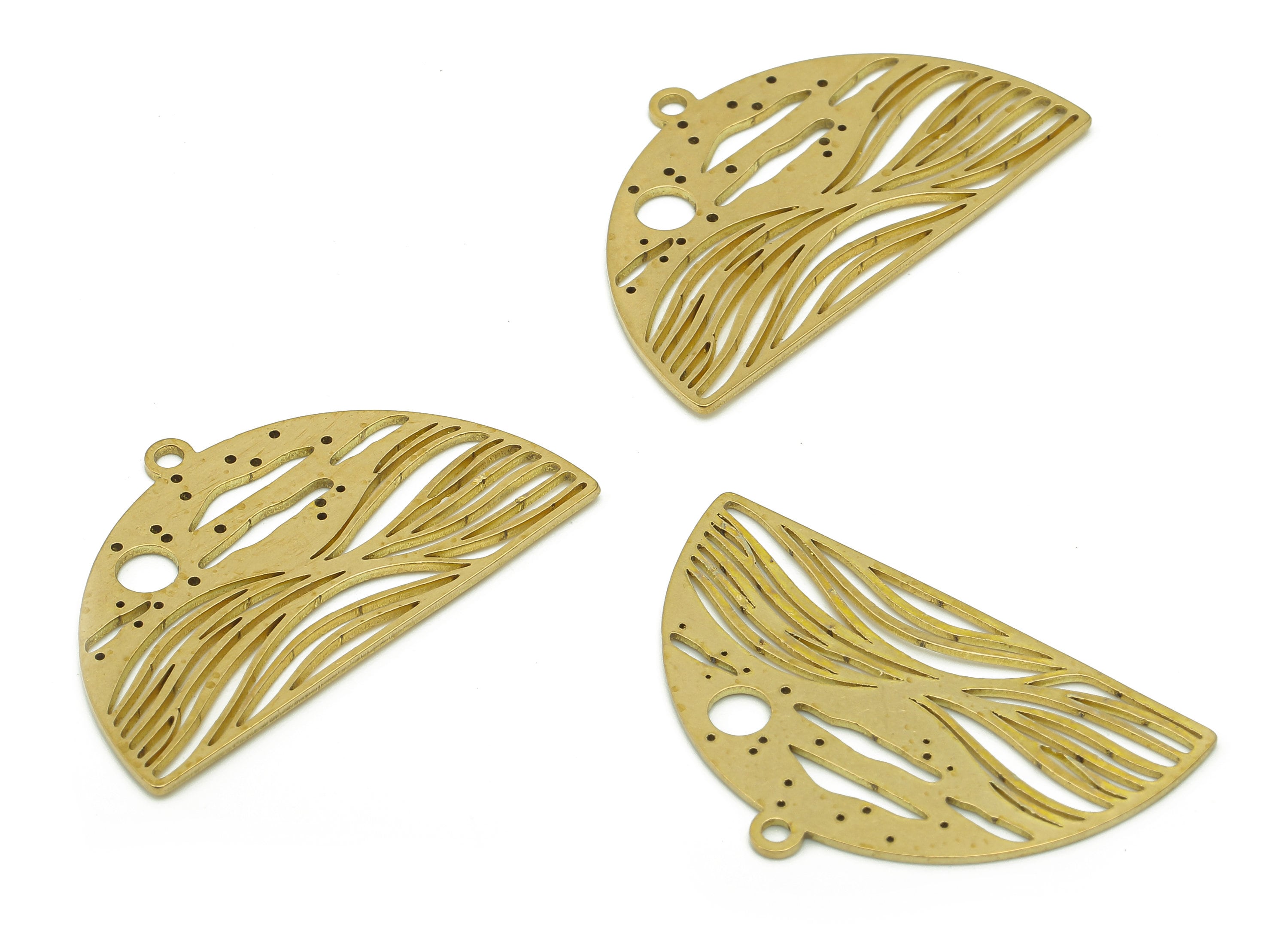 Brass Semicircle Landscape Earring - Raw Brass Half Round Earring - Sea Waves Pendant With Loop - Cloud Sun Charm - 31.4x20x0.7mm - PPA6636 - DOMEDBAZAAR