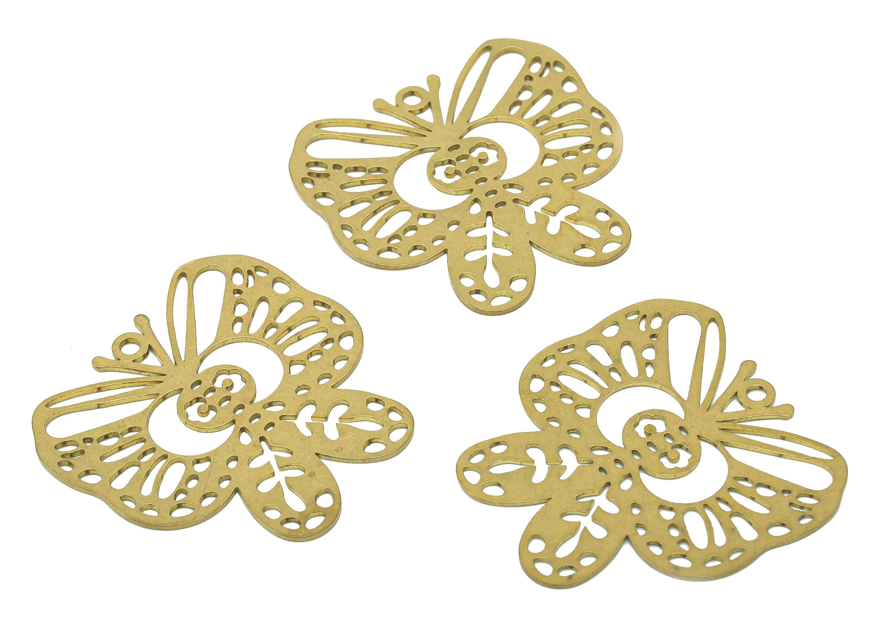 Brass Butterfly Earring Charms - Raw Brass Flower Cutout Earring - Leaf Pendant With Loop - Charm For Necklace - 34.6x34.9x0.7mm - PPA6640 - DOMEDBAZAAR