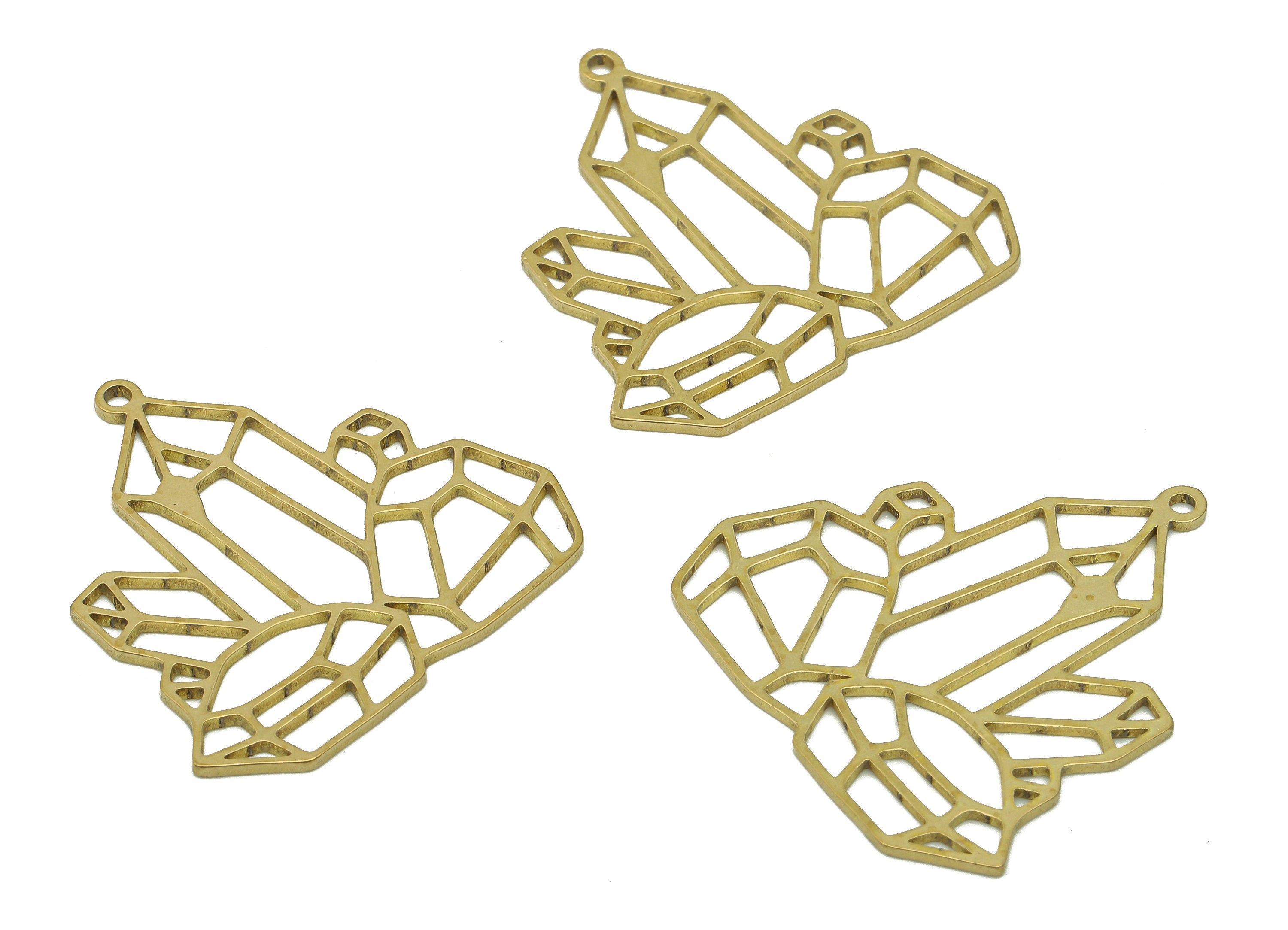 Brass Crystals Tower Earring - Raw Brass Geometry Earring - Tower Pendant With Loop - Tower Charm For Necklace - 29.4x28.8x0.9mm - PPA6707 - DOMEDBAZAAR