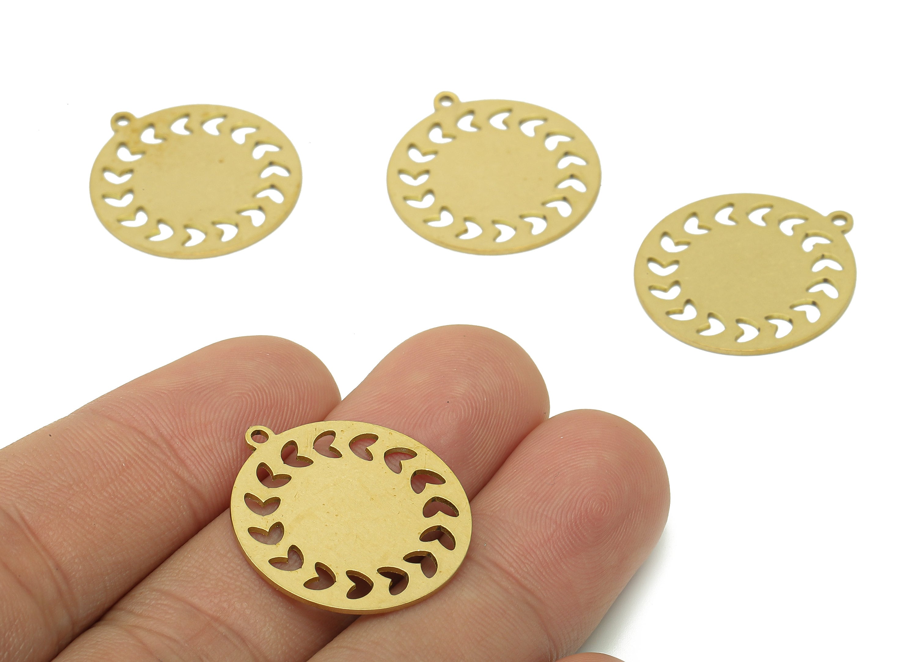 Brass Round Heart Earring Charms - Raw Brass Circle Cutout Earring - Sun Pendant With Loop - Charm For Necklace - 24.9x22.6x0.7mm - PPA6747 - DOMEDBAZAAR