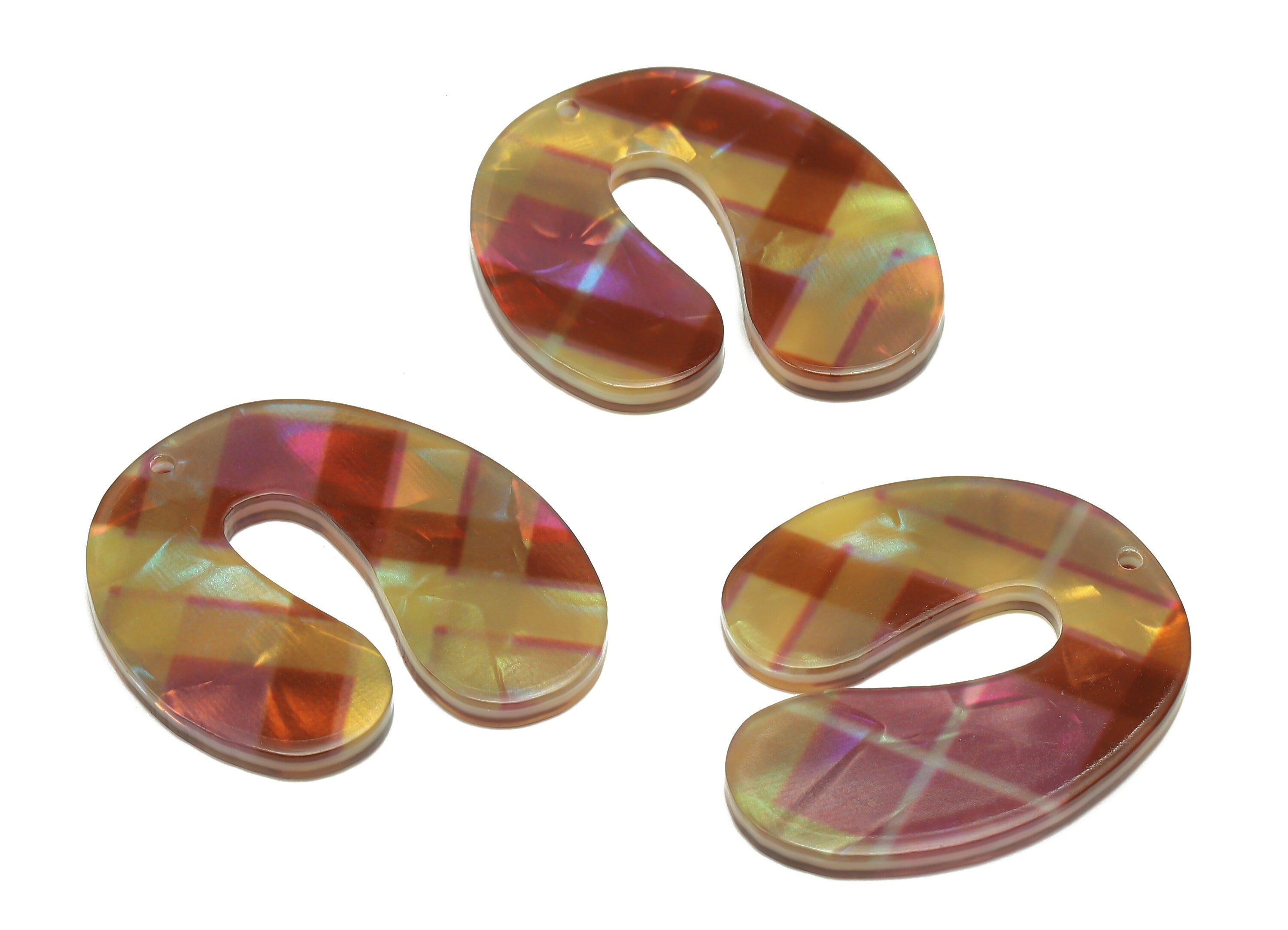 PVC U Checkered Print Earring Charm - PVC U Pendant With Hole - Earring Findings - Color Code: A861 - 32.23x28.88x2.55mm - AC2537-A861 - DOMEDBAZAAR