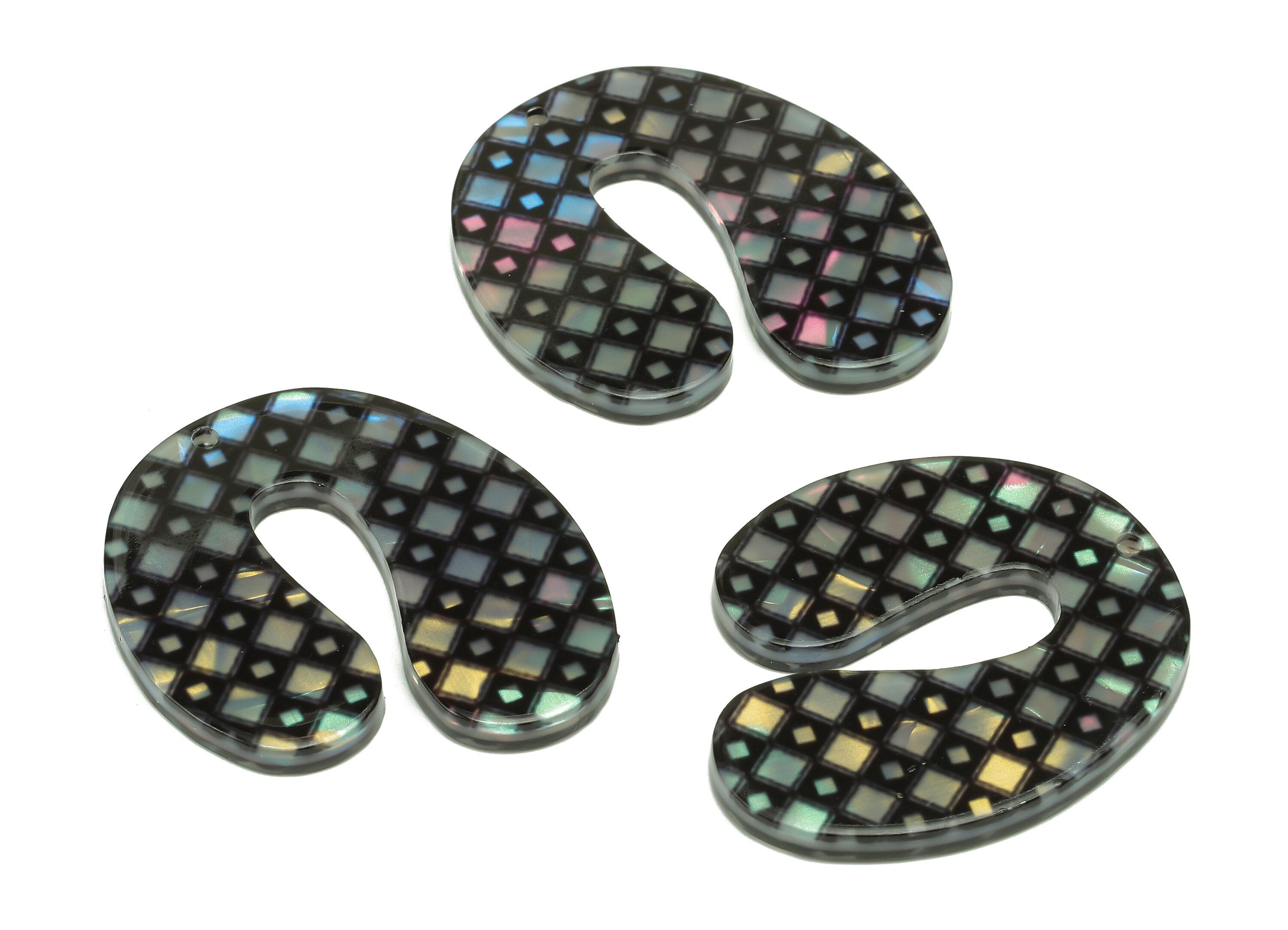 PVC U Black Rhombus Earring Charm - PVC U Diamond Pendant With Hole - Earring Findings - Color Code: A863 - 32.8x28.7x2.4mm - AC2537-A863 - DOMEDBAZAAR