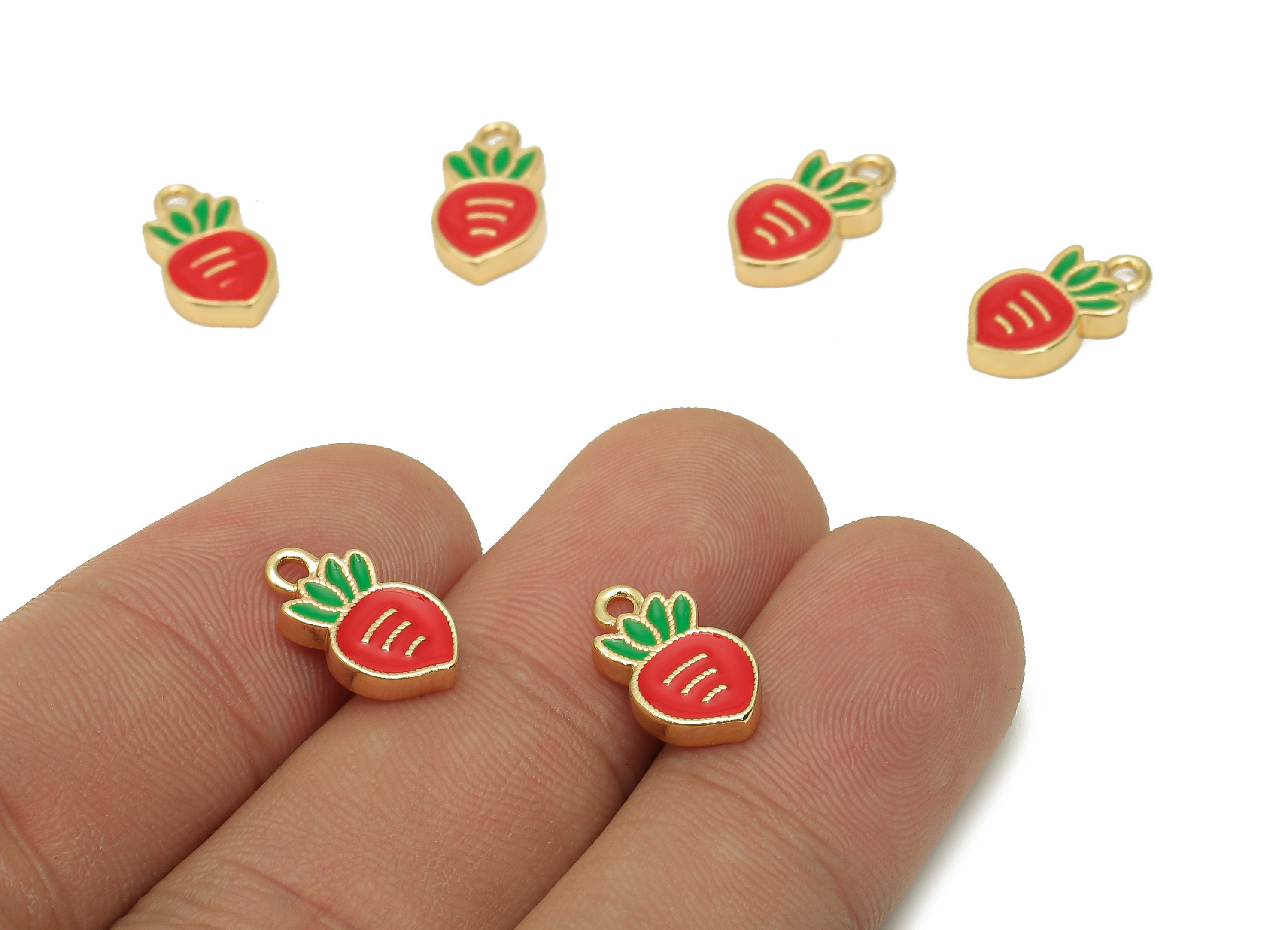 Brass Red Mini Carrot Pendant - Thick Enamel Vegetable Earring - Tiny Carrot Charm With Loop - 18K Real Gold Plating -13.3x7.5x2.3mm-RGP5665 - DOMEDBAZAAR