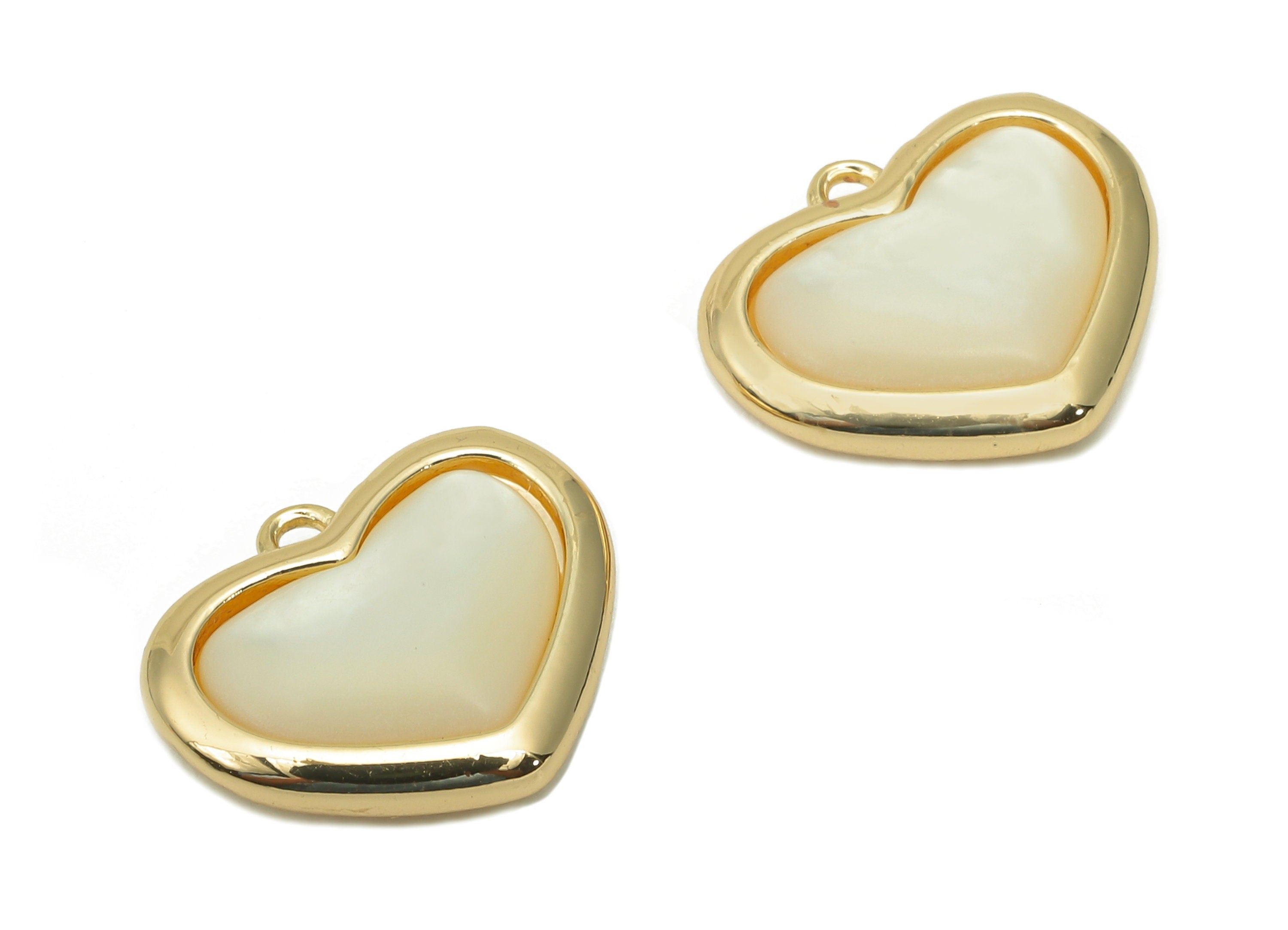 Brass Shell Heart Earring Charm - Gold Shell Heart Earring - Heart Pendant With Loop - 18K Real Gold Plating - 15.1x12.6x4.3mm - RGP5666 - DOMEDBAZAAR