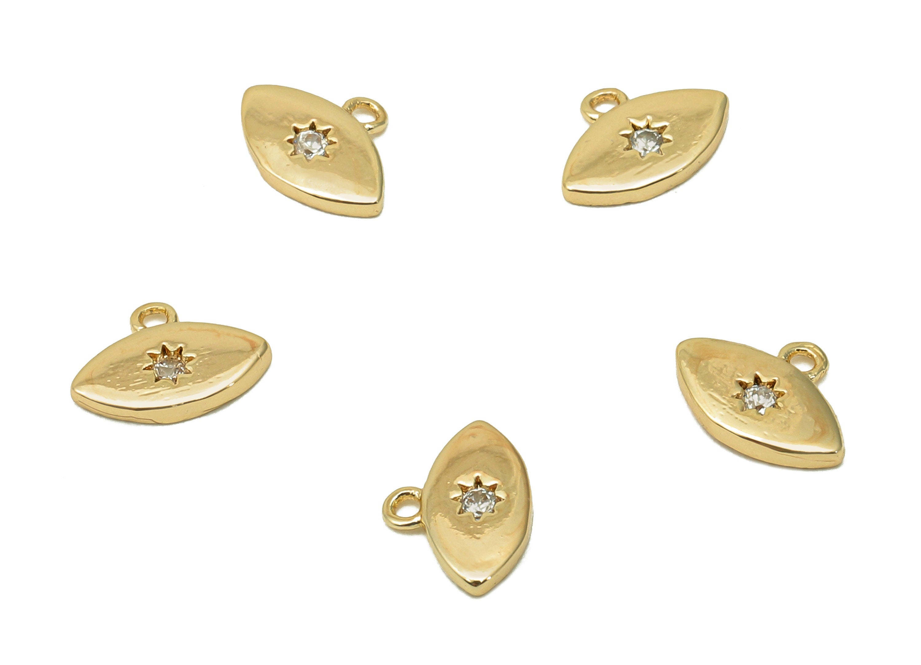 Brass Star Mini Eye Earring - Zircon Marquise Spot Charm - Dots Eye Pendant With Loop - 18K Real Gold Plating - 8.6x6.3x1.2mm - RGP5670 - DOMEDBAZAAR