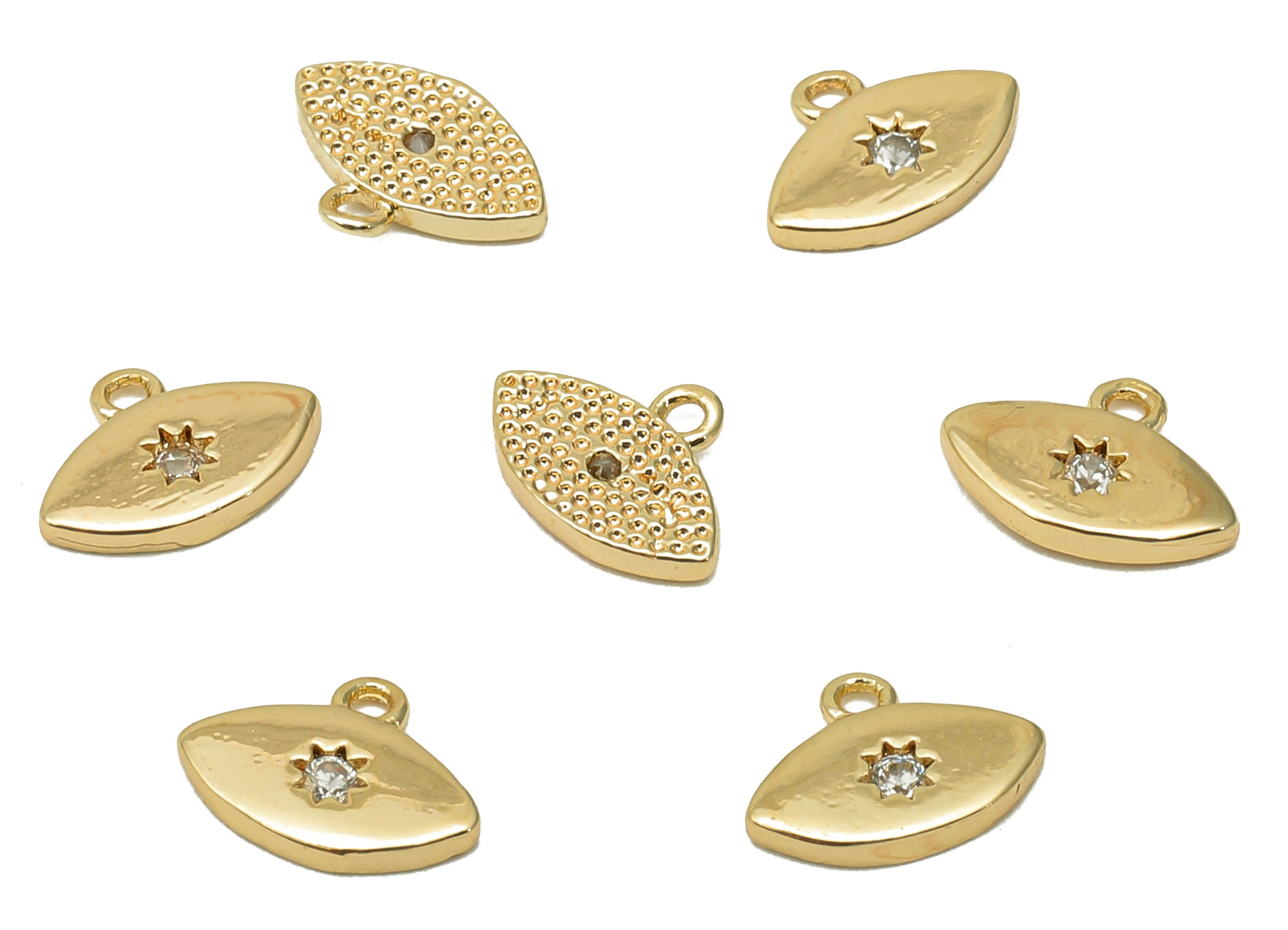 Brass Star Mini Eye Earring - Zircon Marquise Spot Charm - Dots Eye Pendant With Loop - 18K Real Gold Plating - 8.6x6.3x1.2mm - RGP5670 - DOMEDBAZAAR