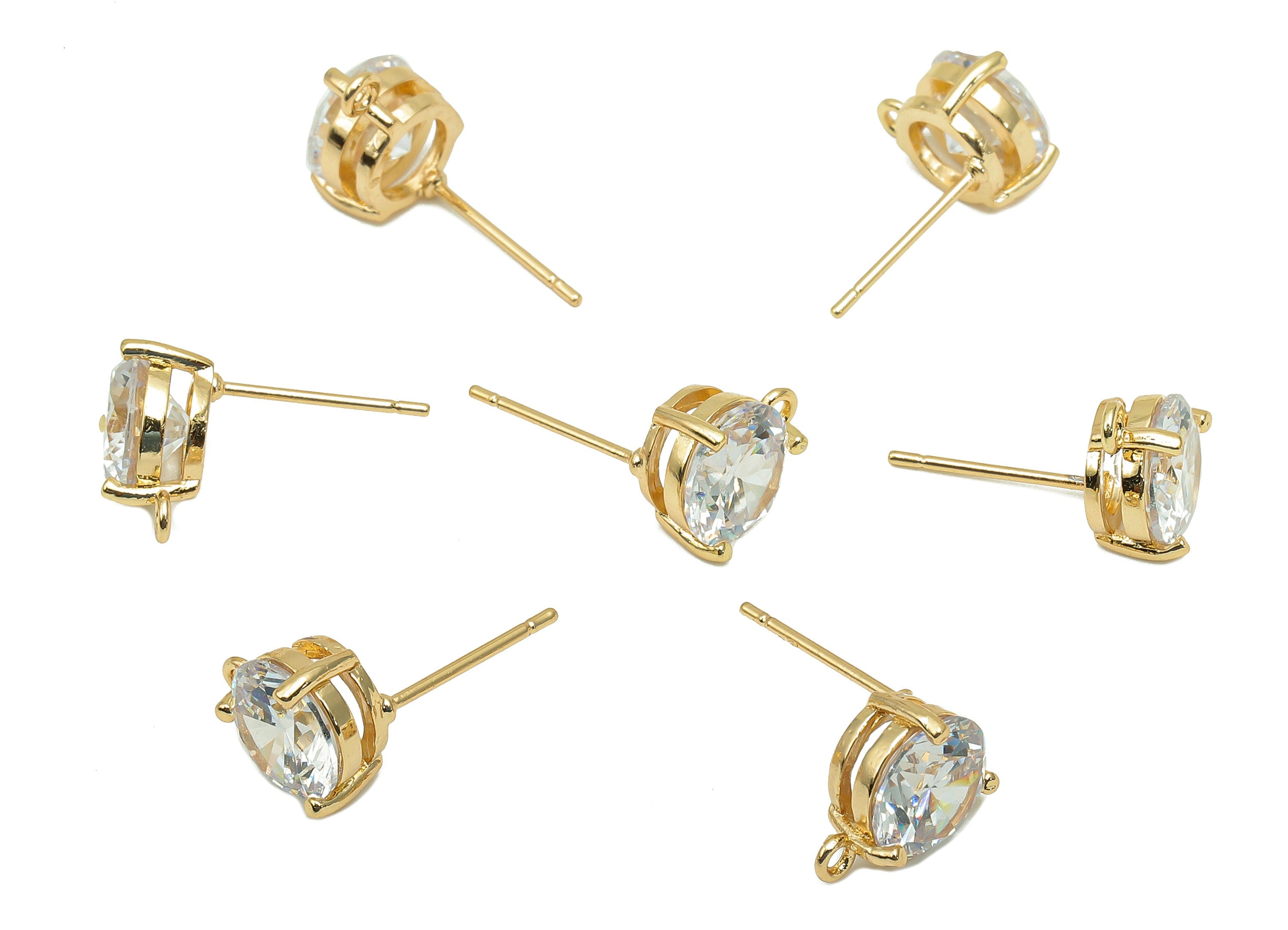 Brass Thick Roud Earring Post - Zircon Stud Earring With Loop - 316 Stainless Steel Stud - 18K Real Gold Plating - 17.3x11x5.1mm - RGP5659 - DOMEDBAZAAR