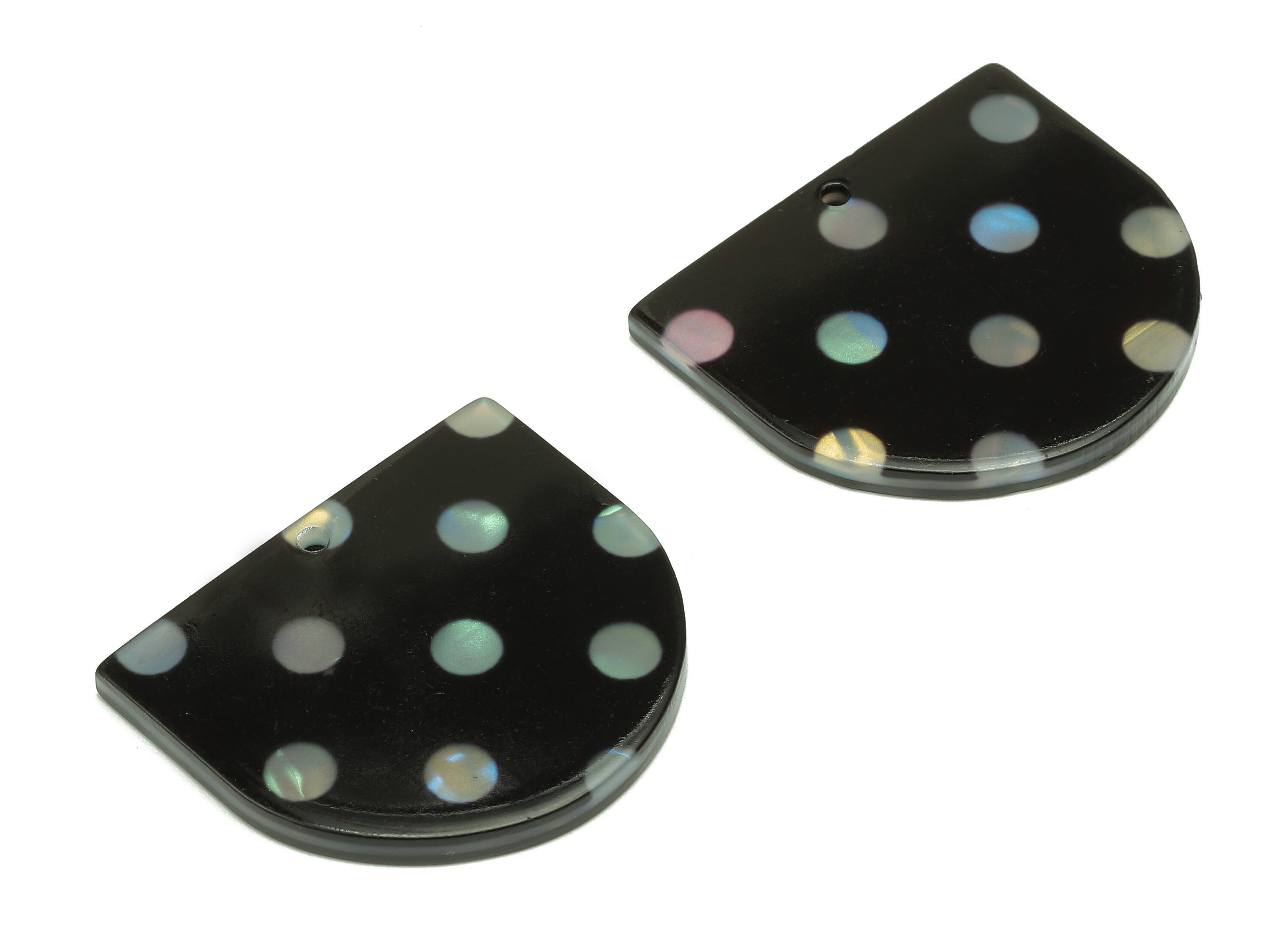 PVC Black Domed Earring Charm - Domed Polka Dot Pendant With Hole - Earring Findings - Color Code: A869 - 24.8x28.4x2.4mm - AC2542-A869 - DOMEDBAZAAR