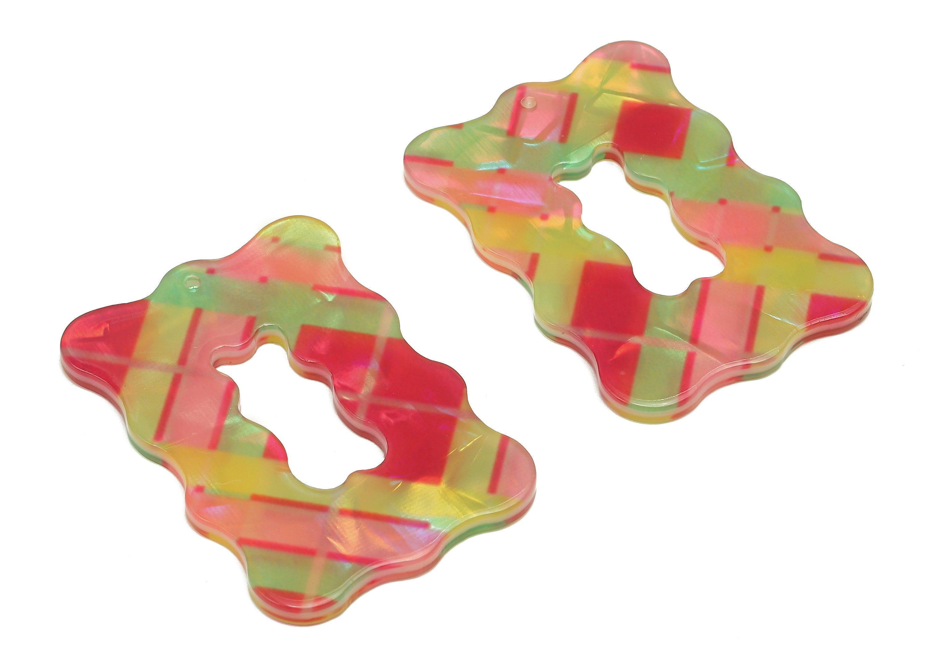 PVC Wave Rectangle Earring Charm - Rainbow Color Hollow Wave Rectangle Pendant - Charm With Hole - Color Code: A872 - 40x28x3mm -AC2544-A872 - DOMEDBAZAAR