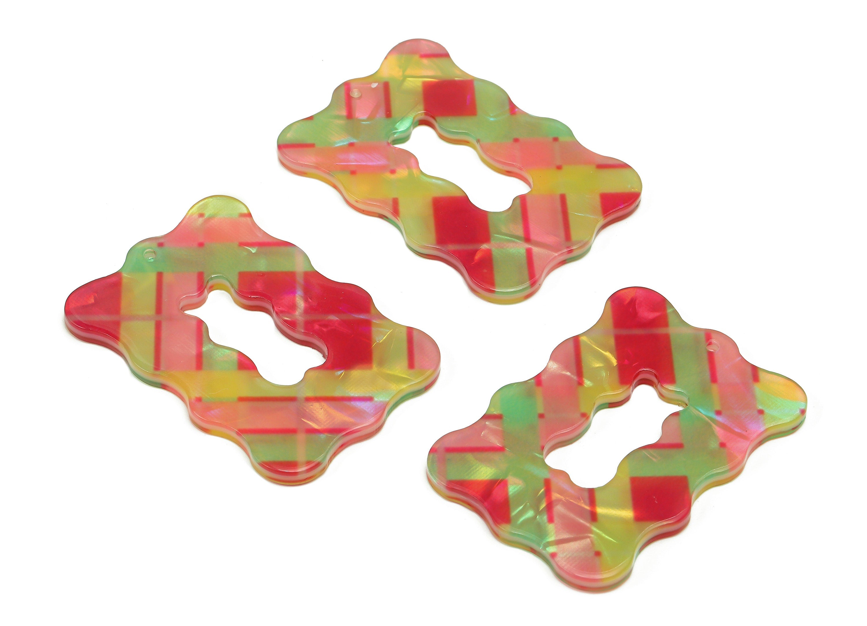 PVC Wave Rectangle Earring Charm - Rainbow Color Hollow Wave Rectangle Pendant - Charm With Hole - Color Code: A872 - 40x28x3mm -AC2544-A872 - DOMEDBAZAAR