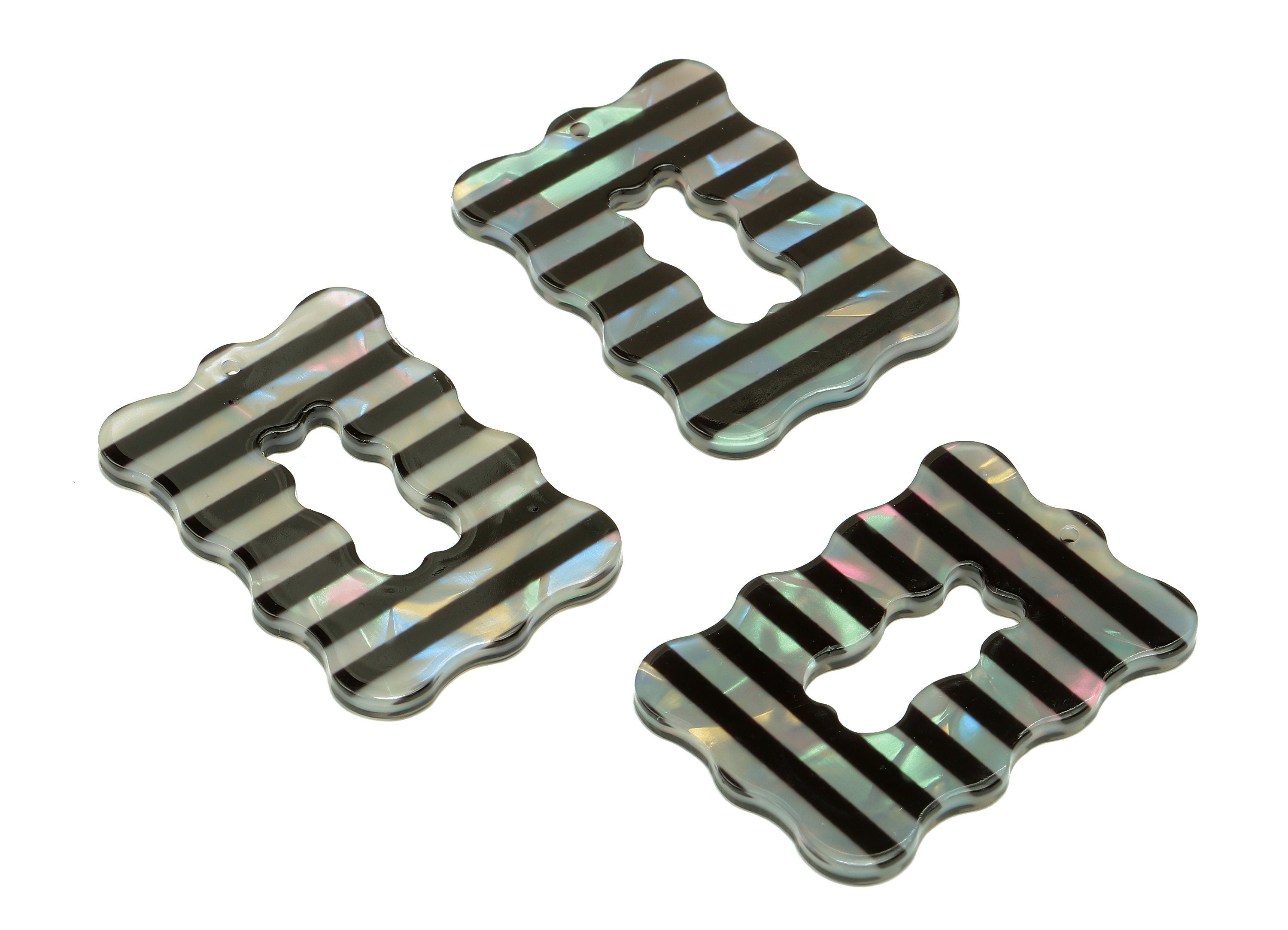 PVC Wave Rectangle Earring Charm - Black Stripe Hollow Wave Rectangle Pendant - Charm With Hole - Color Code: A873 - 40x28x2mm - AC2544-A873 - DOMEDBAZAAR