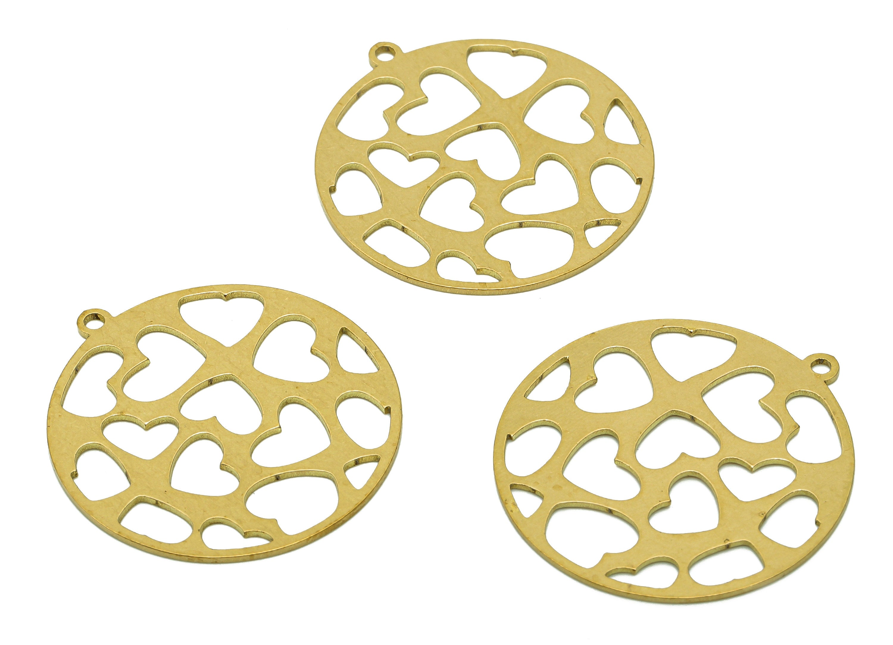 Brass Round Heart Earring Charm - Raw Brass Heart Cutout Earring - Pendant With Loop - Circle Charm For Necklace - 29.9x27.6x0.7mm - PPA6547 - DOMEDBAZAAR
